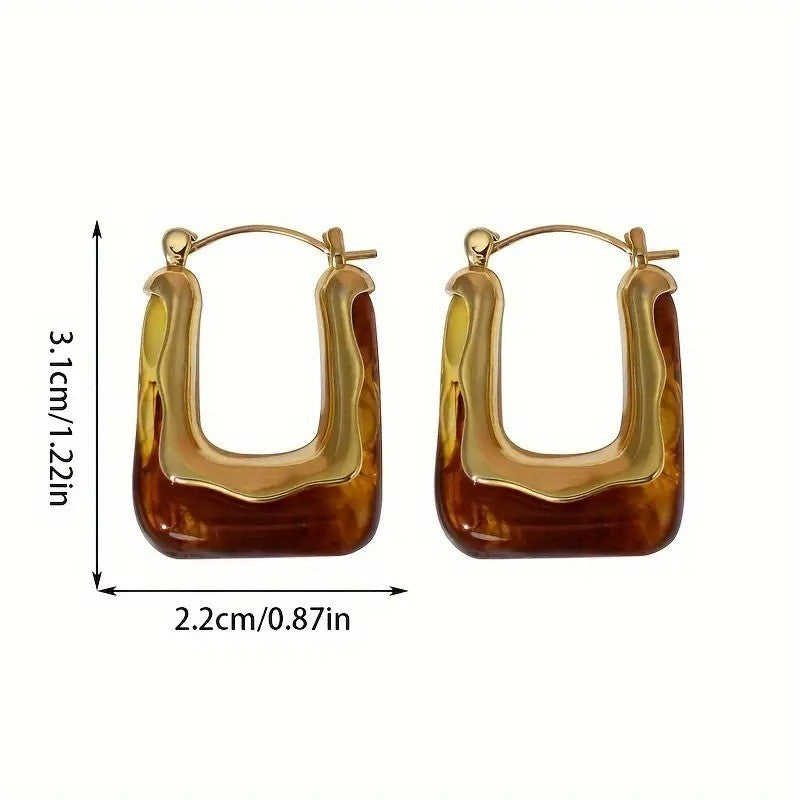 NEW Anthropologie Brown Resin & Gold Plated Chunky Hoop Dangle Earrings Jewelry
