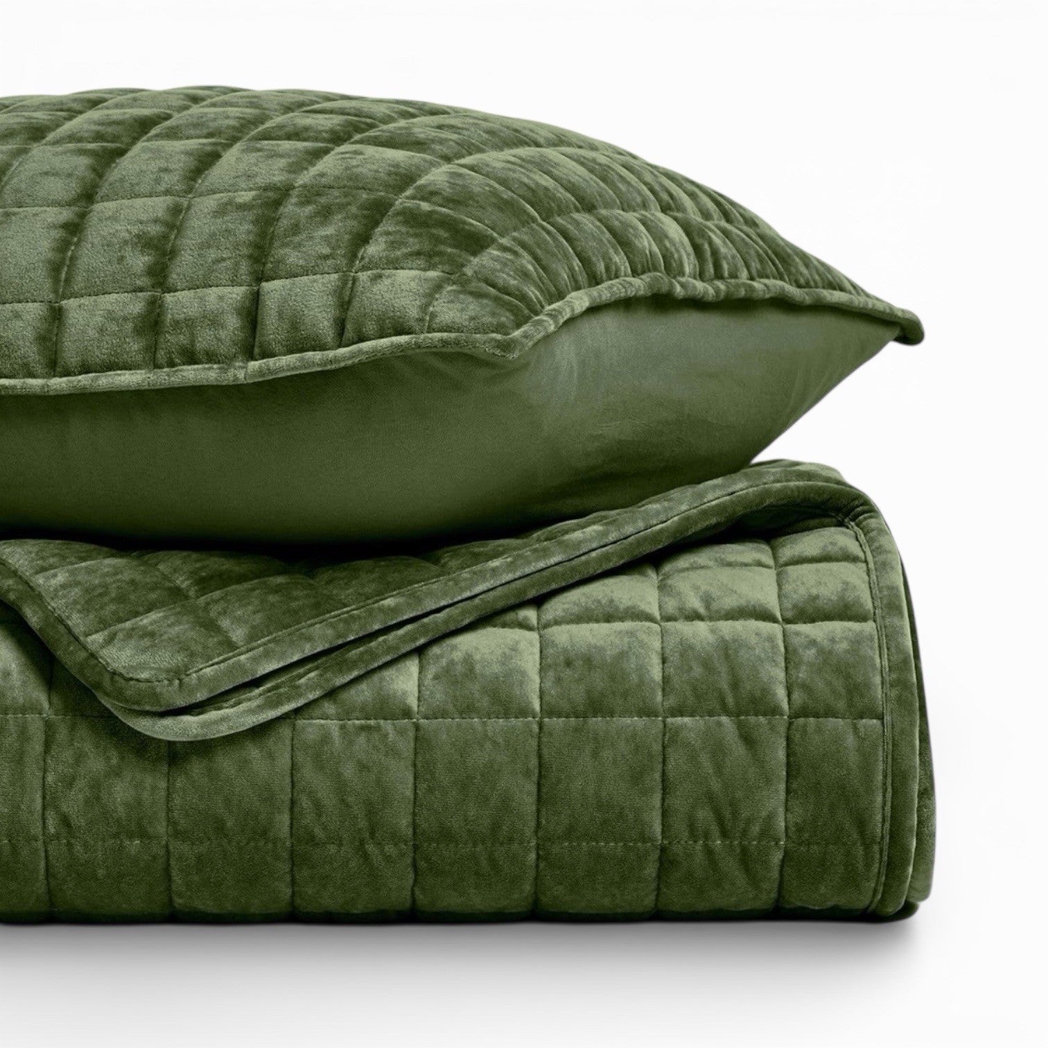 NEW West Elm Green Velvet Luxury Queen / King Size Bedding Comforter & Sham Set