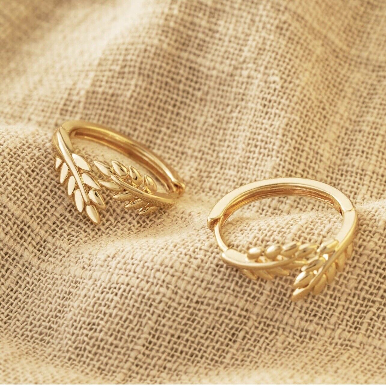 NEW Free People Boho 14K Gold Plate Olive Leaf Hoop Huggie Stud Earrings Jewelry