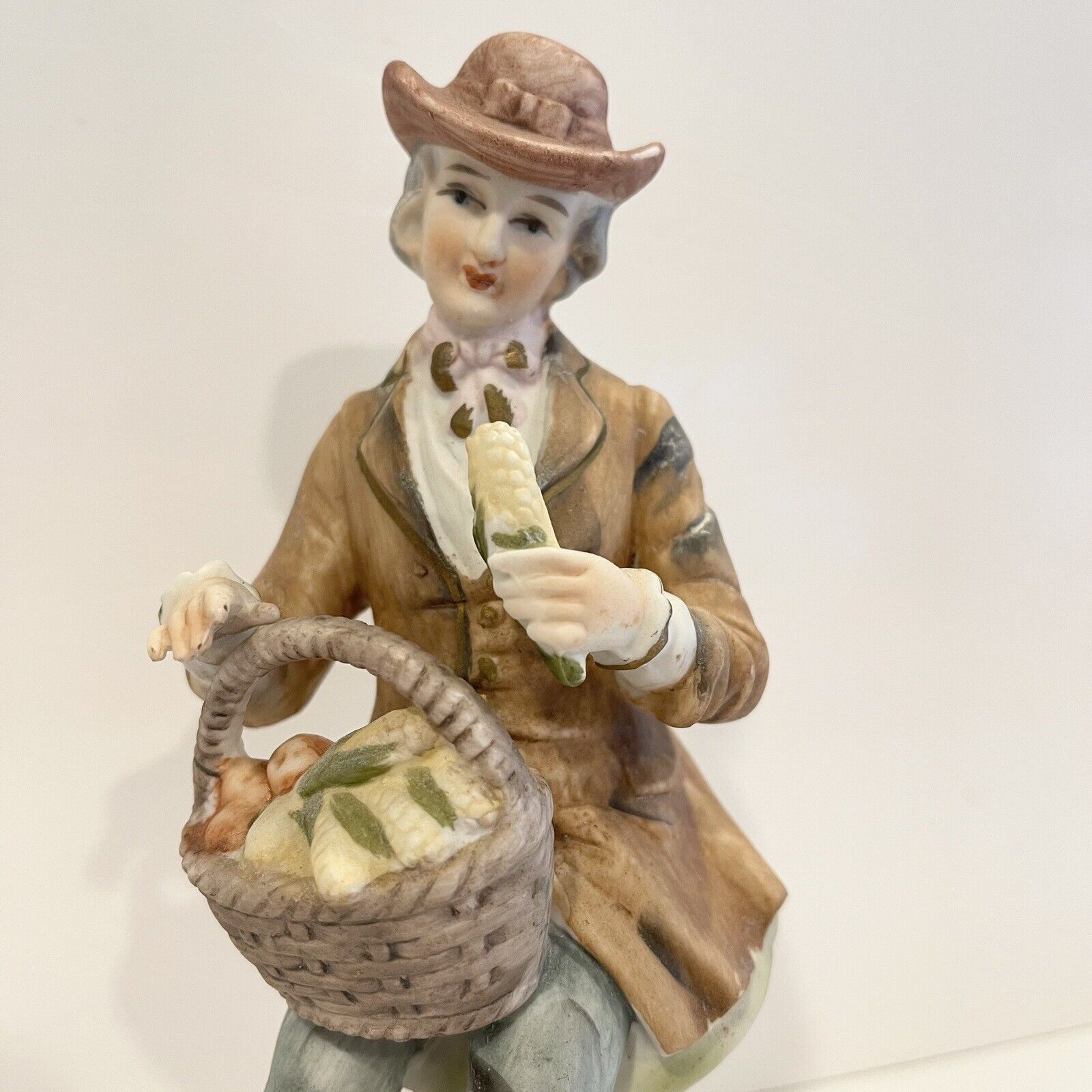 Vintage Man with Basket Figurine - Porcelain Statue / Andrea by Sadek