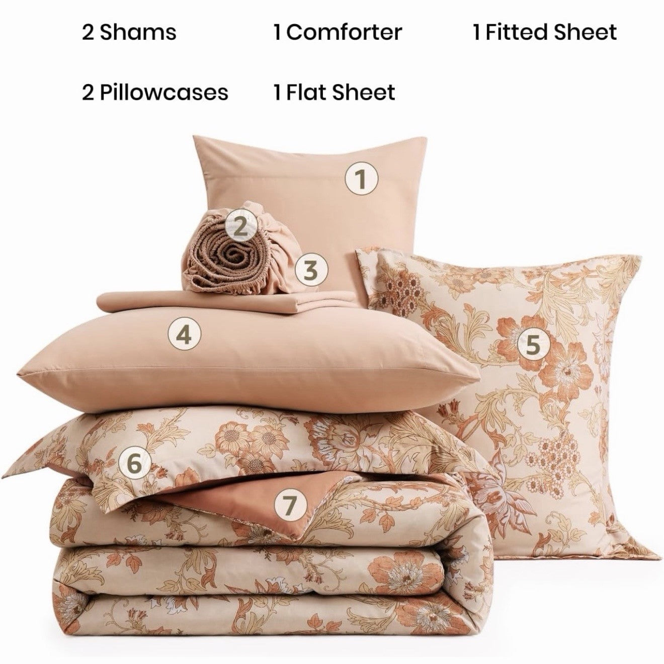 NEW Anthro 7 Piece Blush Floral Boho Queen / King Bedding Comforter & Sham Set