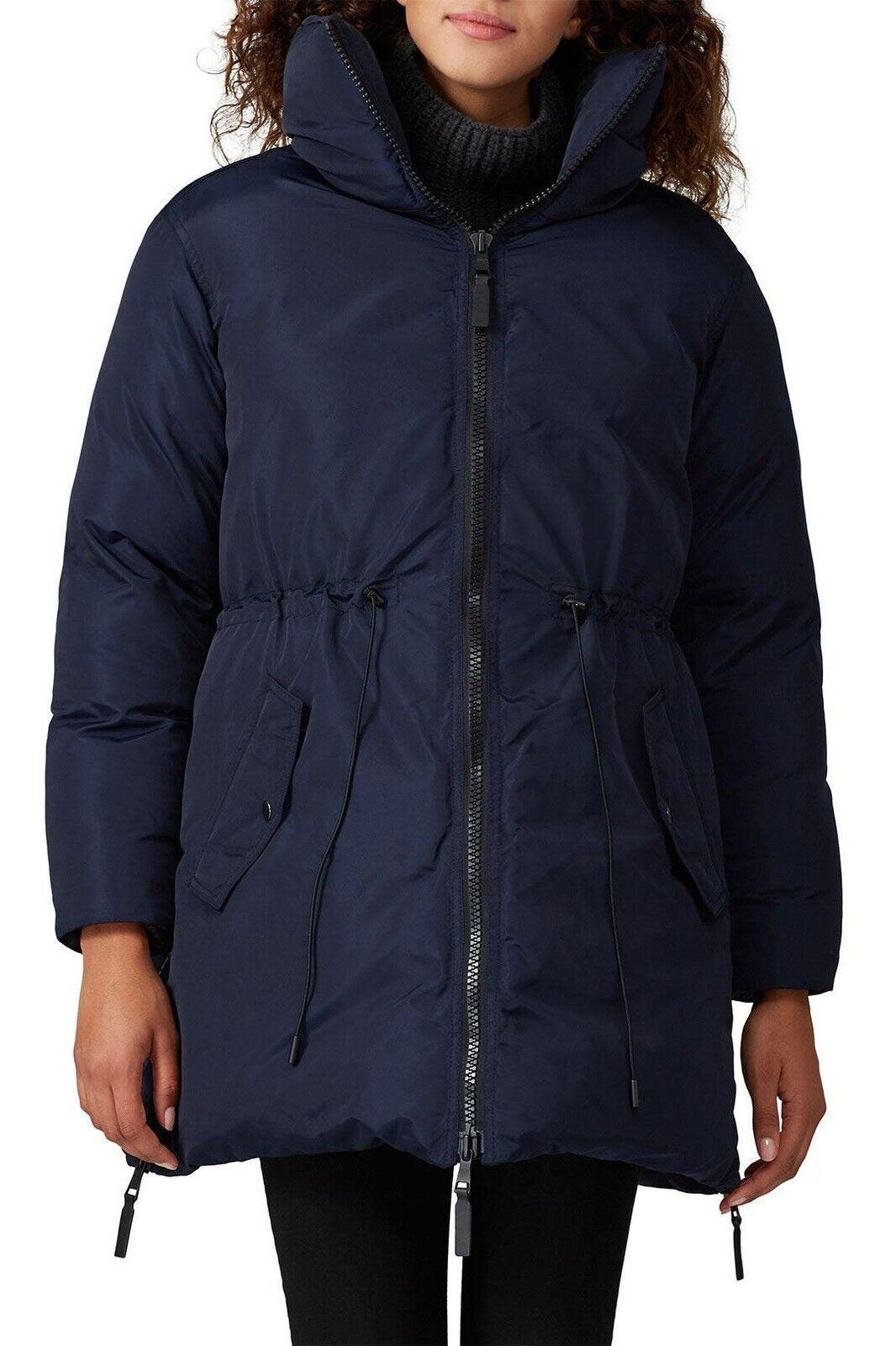 Club Monaco Navy Blue & Black Leander Zip Puffer Jacket Coat Parka - Size Large￼