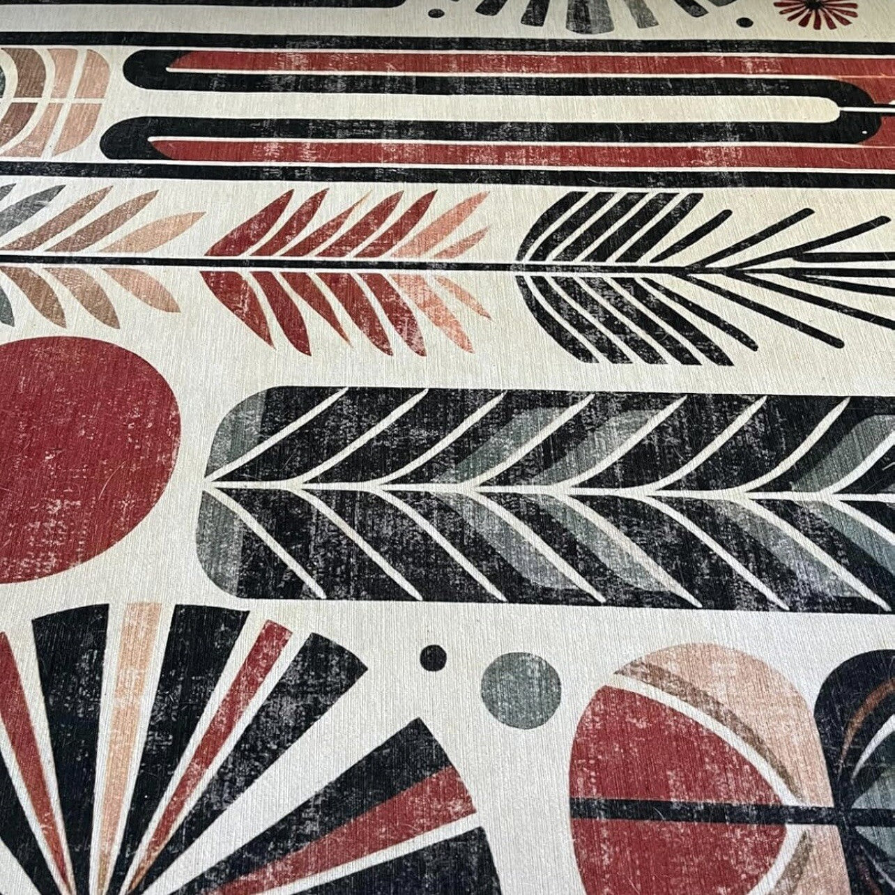 NEW Anthropologie Cream Boho Retro Floral Geometric Area Rug Carpet 5'7" x 4'