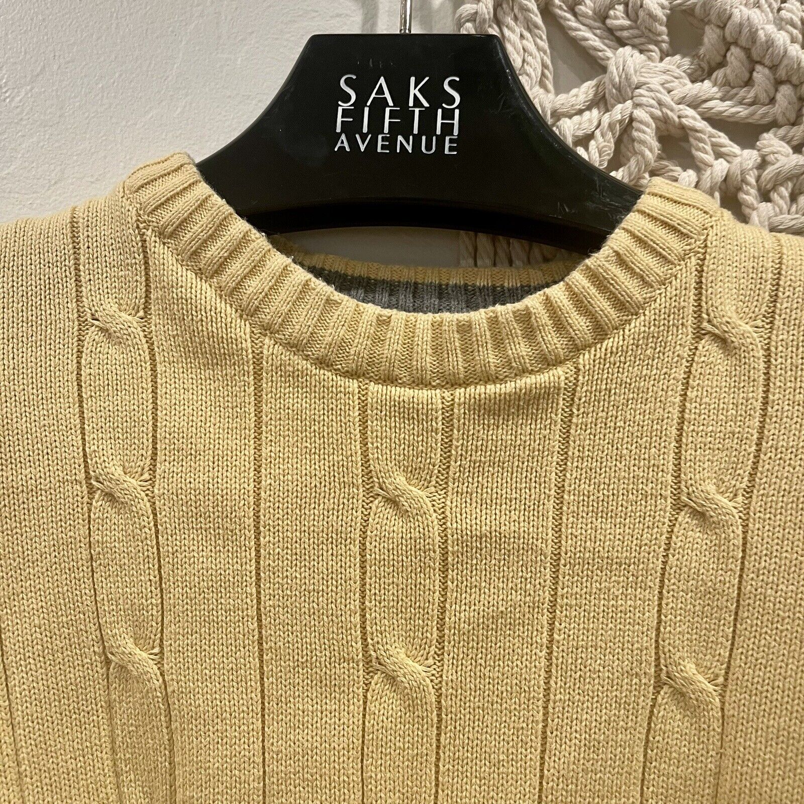 Oscar De La Renta Yellow Cotton Cable Knit Sweater Shirt | Size Large