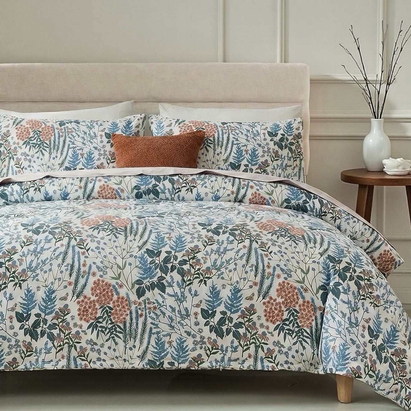 NEW Anthro Multicolor Floral Cotton Boho Queen / King Bedding Duvet & Sham Set