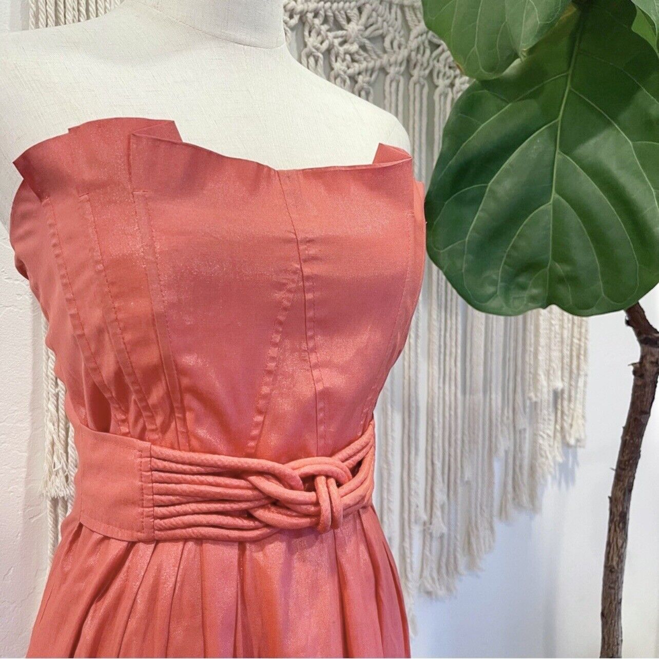 Anthropologie Coral Stretch Pleated Sundress Strapless Mini Dress - Size Small