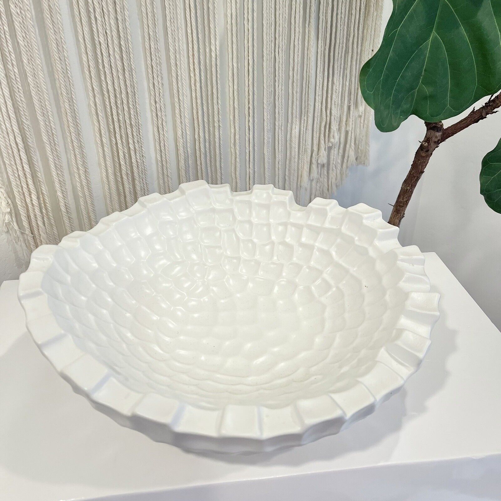 Studio A - Random Grid Large Bowl | Matte White Porcelain Ceramic