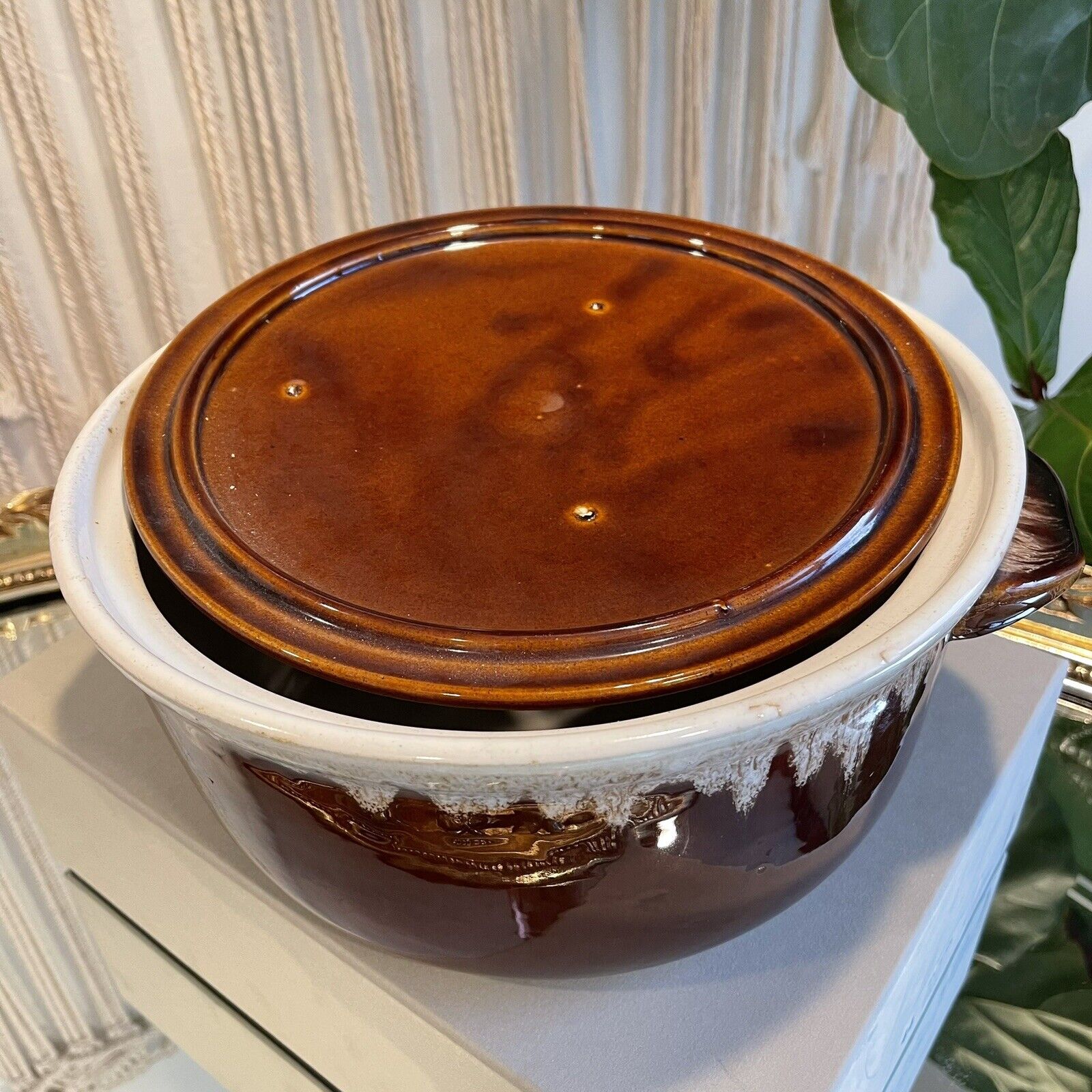 Vintage McCoy Red Brown Glaze Ceramic Dutch Oven Lidded Crock Pot 329 Cookware