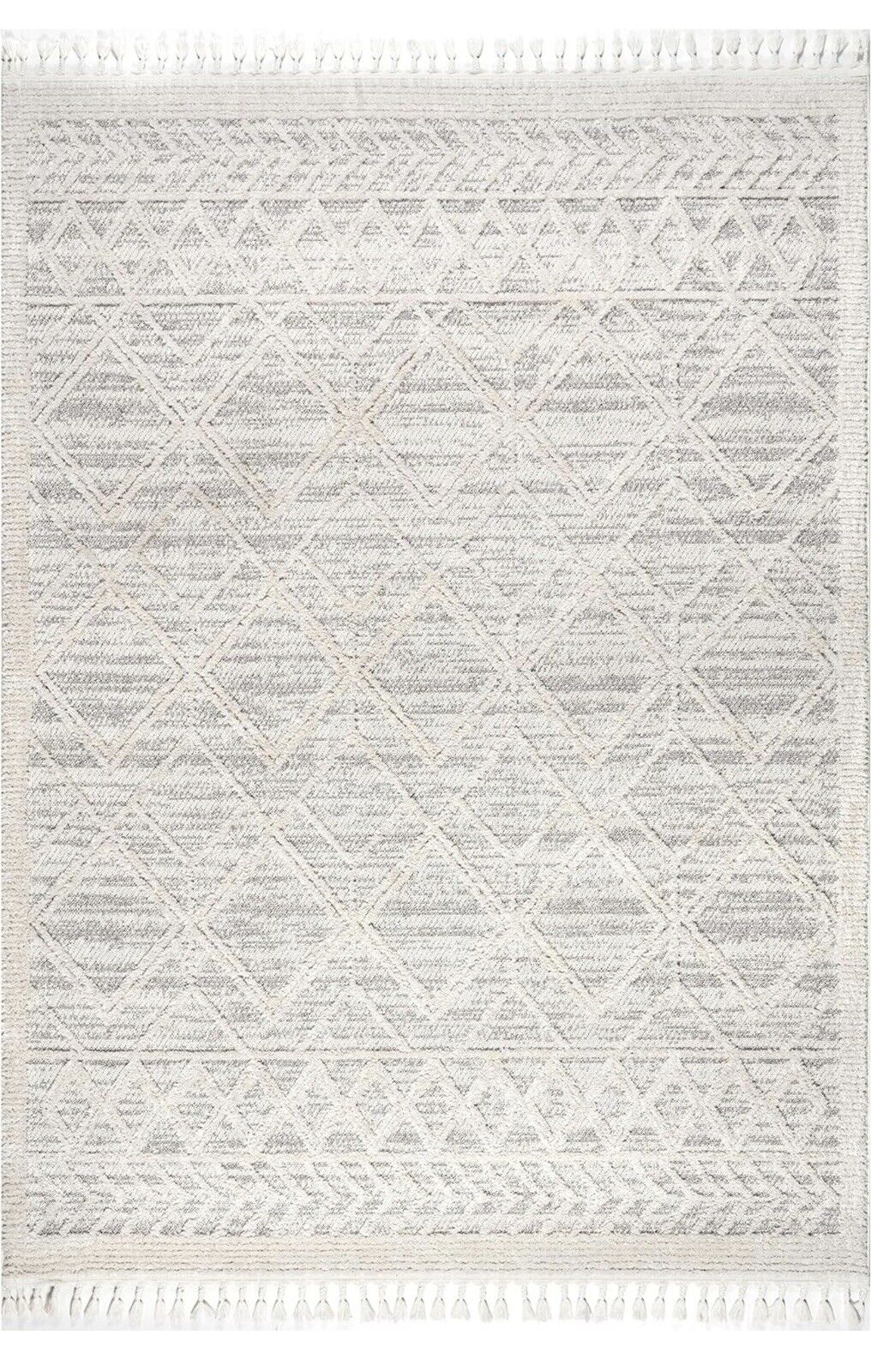 NEW West Elm White Cream Boho Tassel Geometric Moroccan Area Rug Carpet 5' x 8'