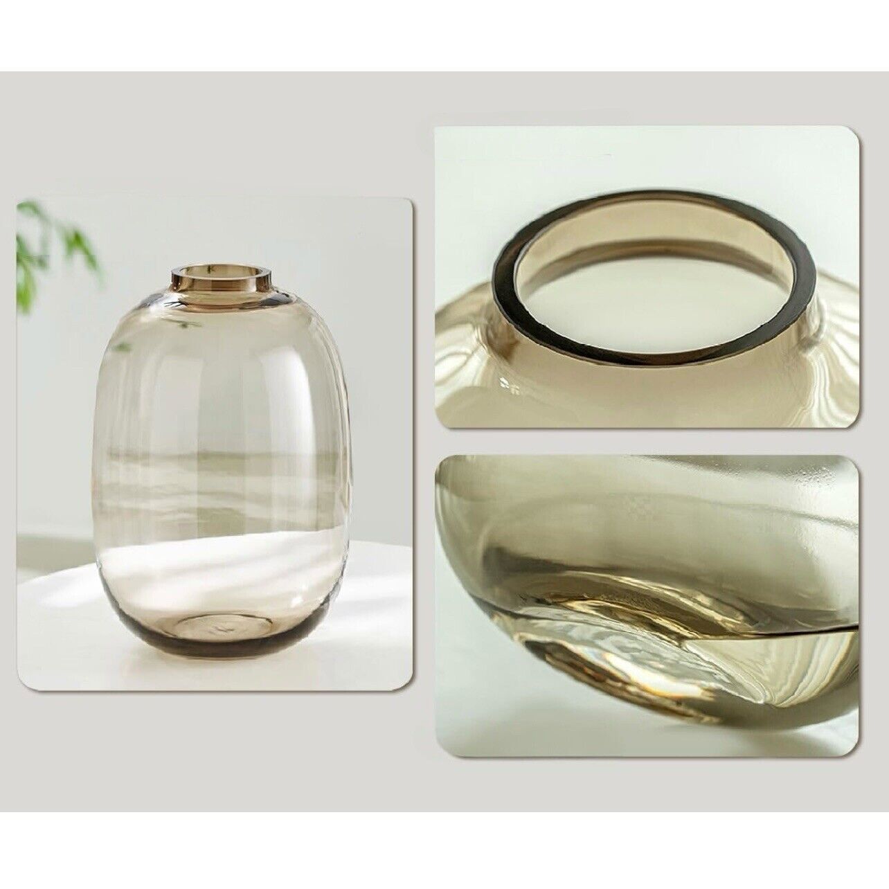 NEW West Elm XL Boho Brown Smoke Glass Oval Branch Flower Vase Home Décor - 10”