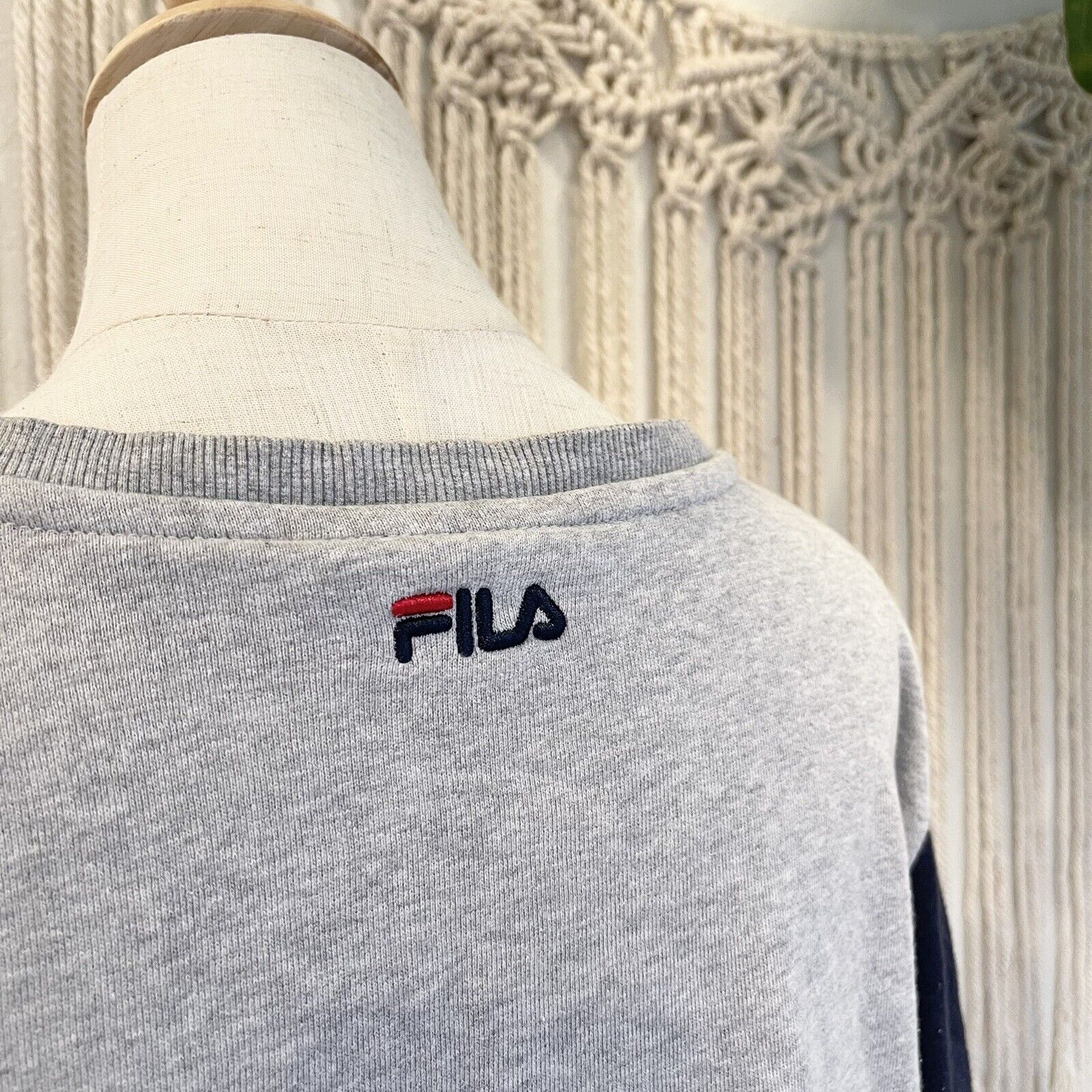 Fila Red, Grey & Navy Colorblock Sweatshirt Pullover Sweater Top - Size Large