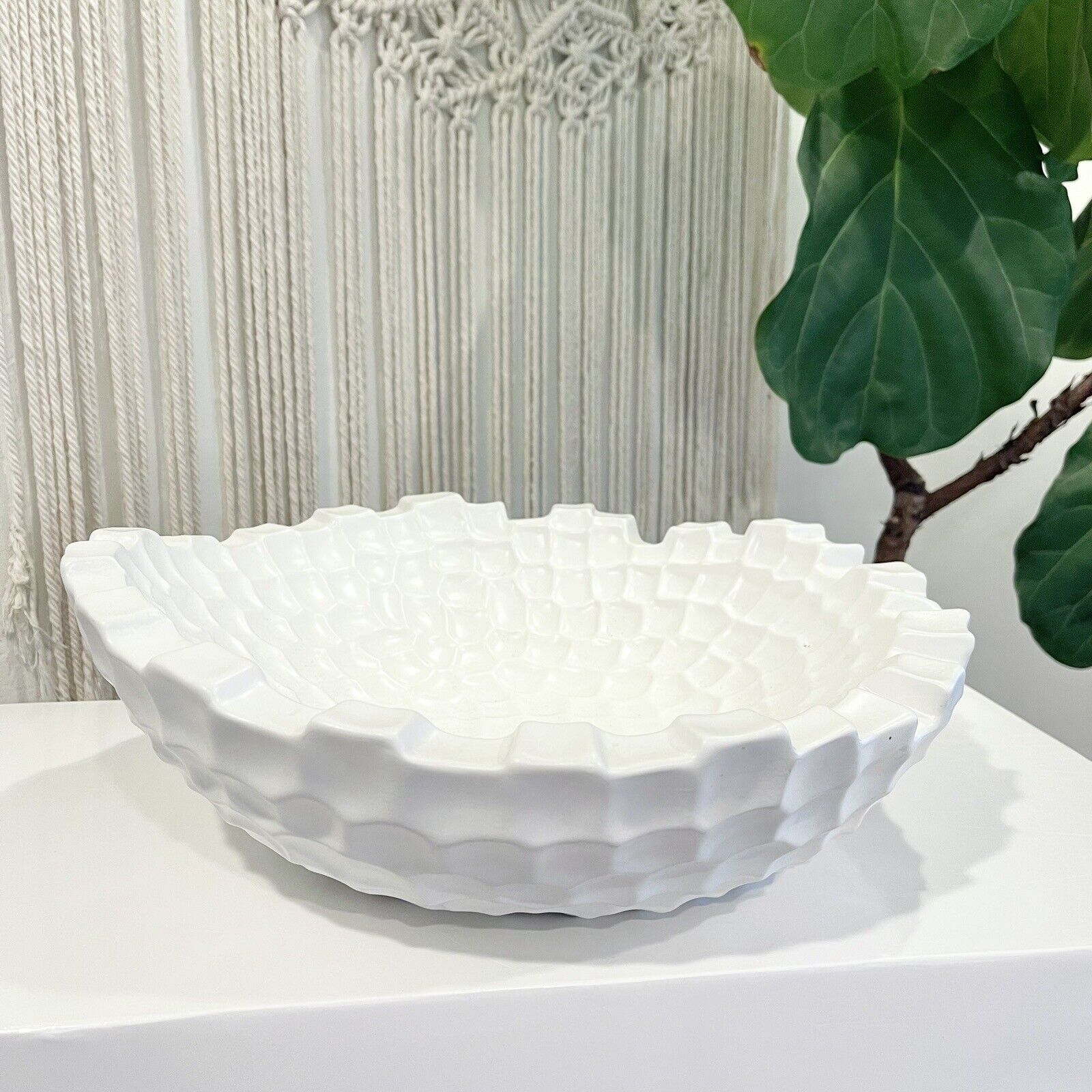 Studio A - Random Grid Large Bowl | Matte White Porcelain Ceramic