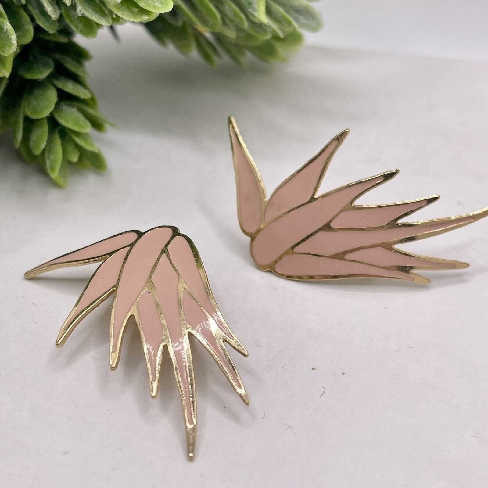 Vintage Retro Pink & Gold Statement Clip-on Studs / Stud Earrings