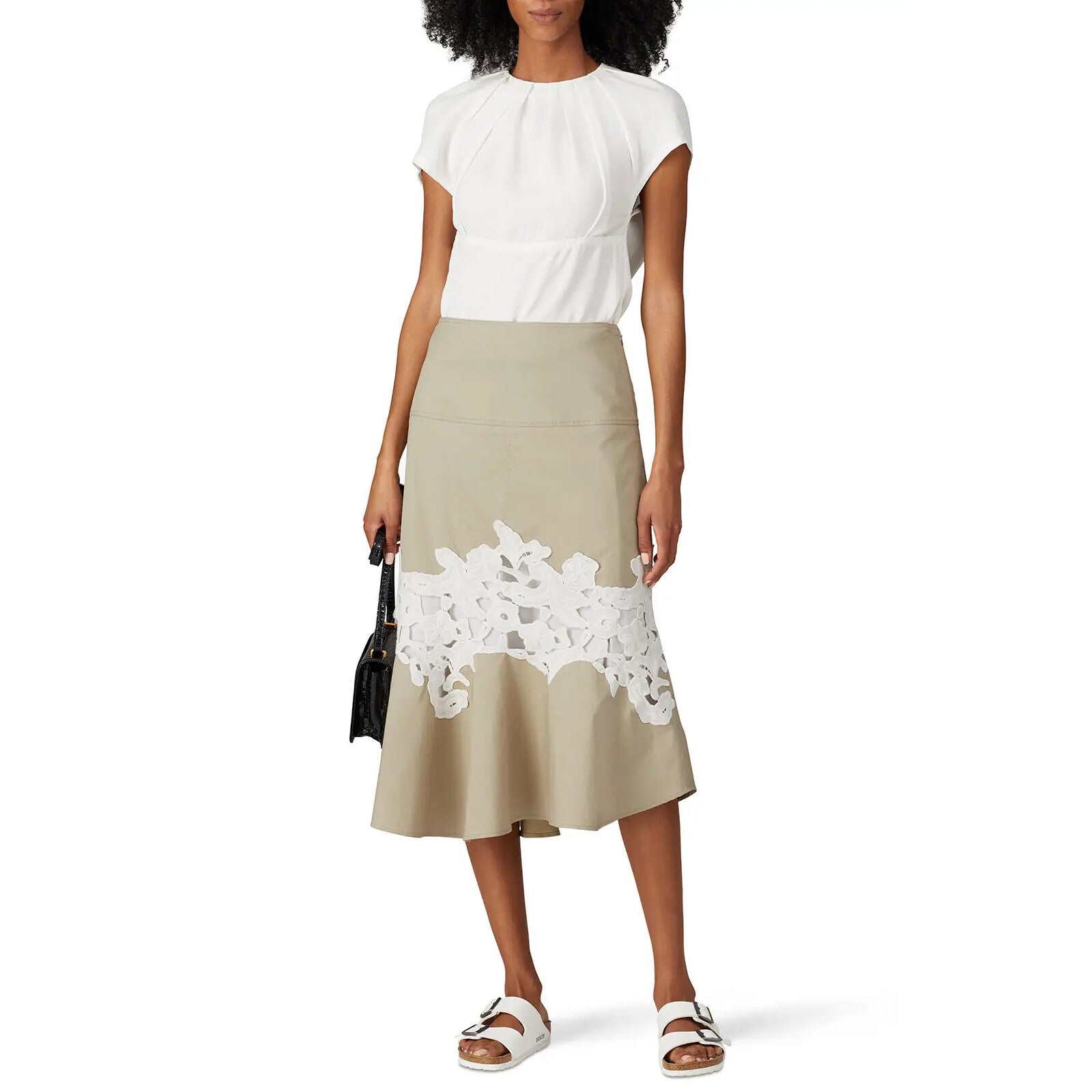 Derek Lam Khaki Floral Lace Khaki Applique Skirt - Size Medium / 8 | Retail $340