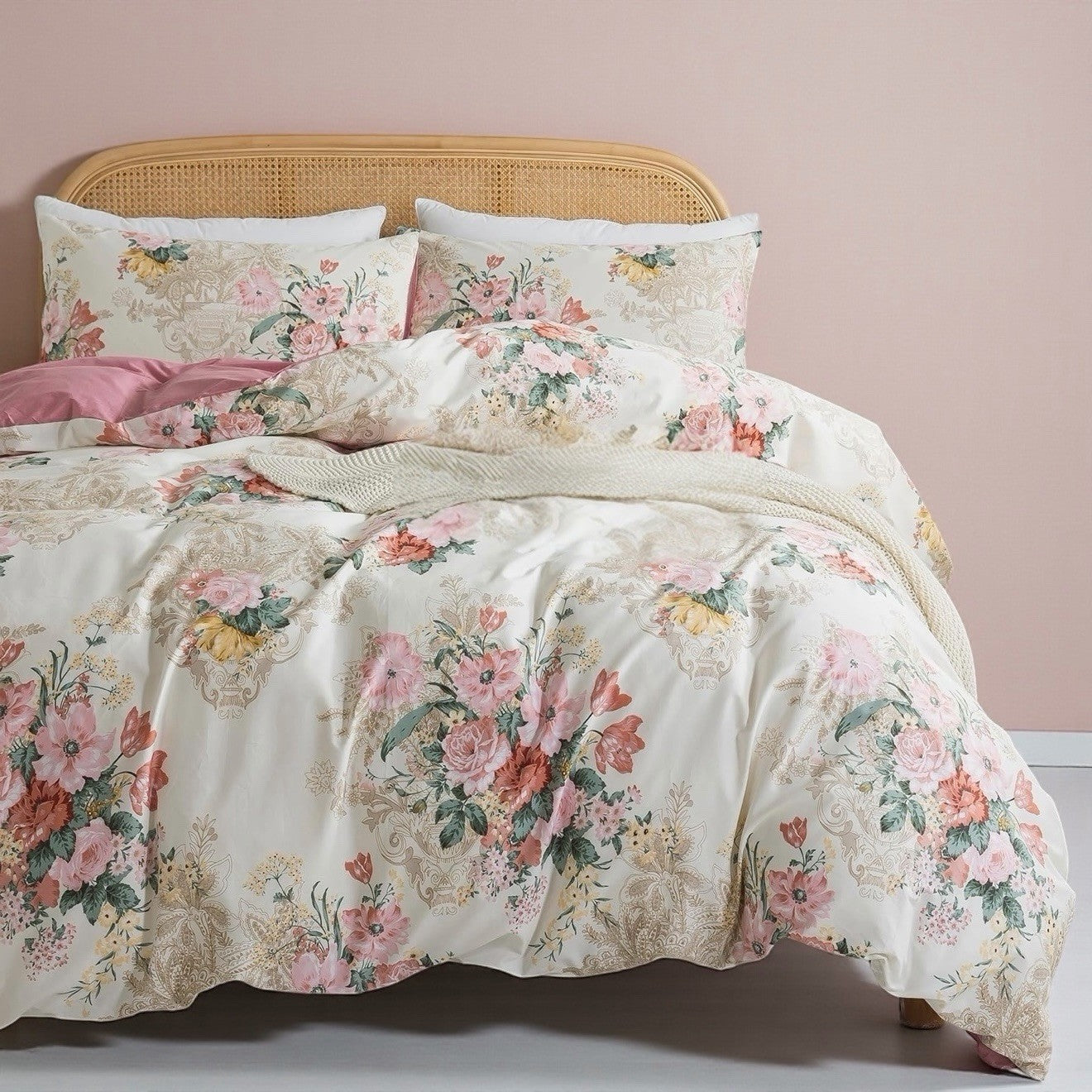 NEW Anthro Vintage Antique Floral Print Boho Queen King Bedding Duvet & Sham Set
