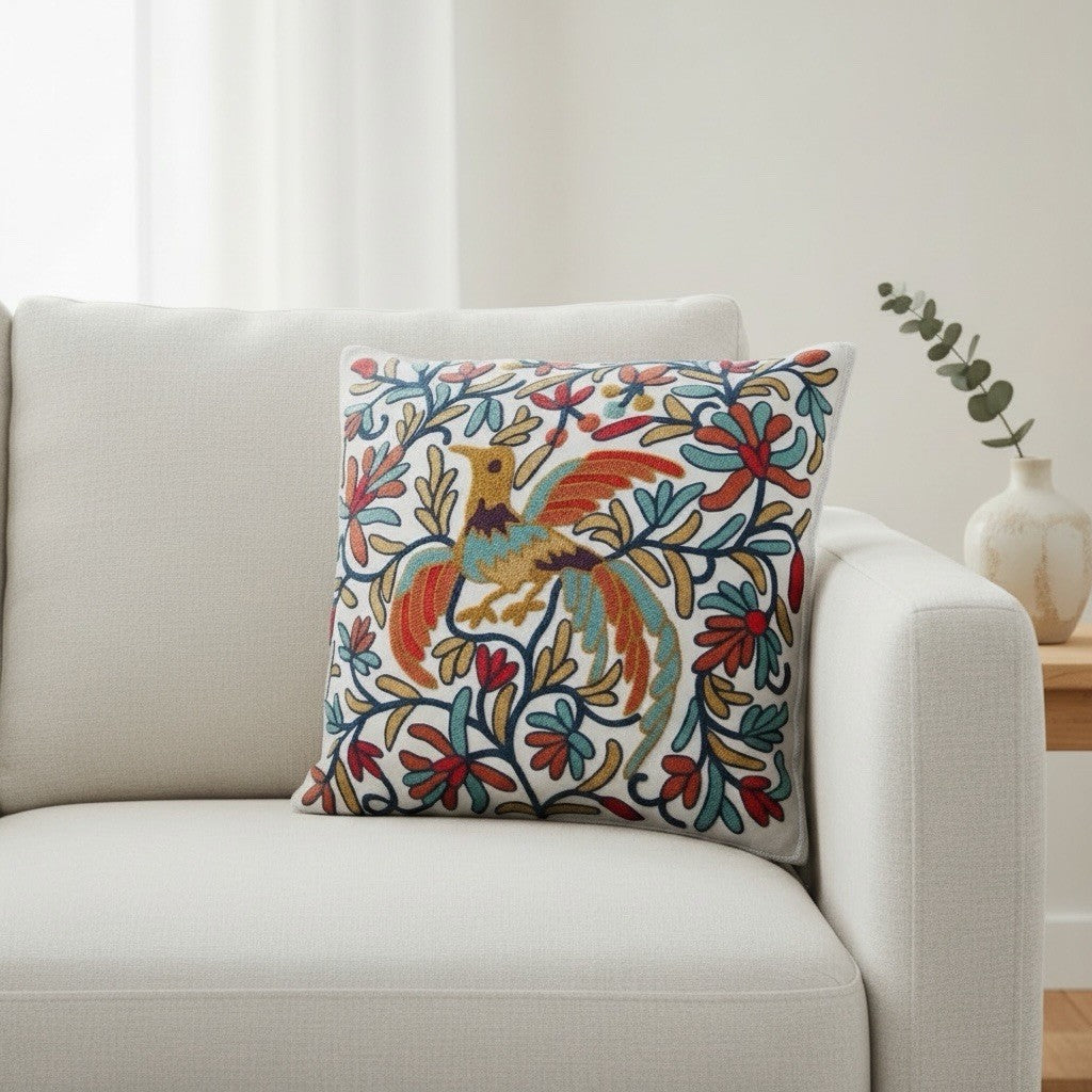 NEW Anthropologie Boho Floral Embroidered Throw Pillow Cover Case Sham 18 x 18