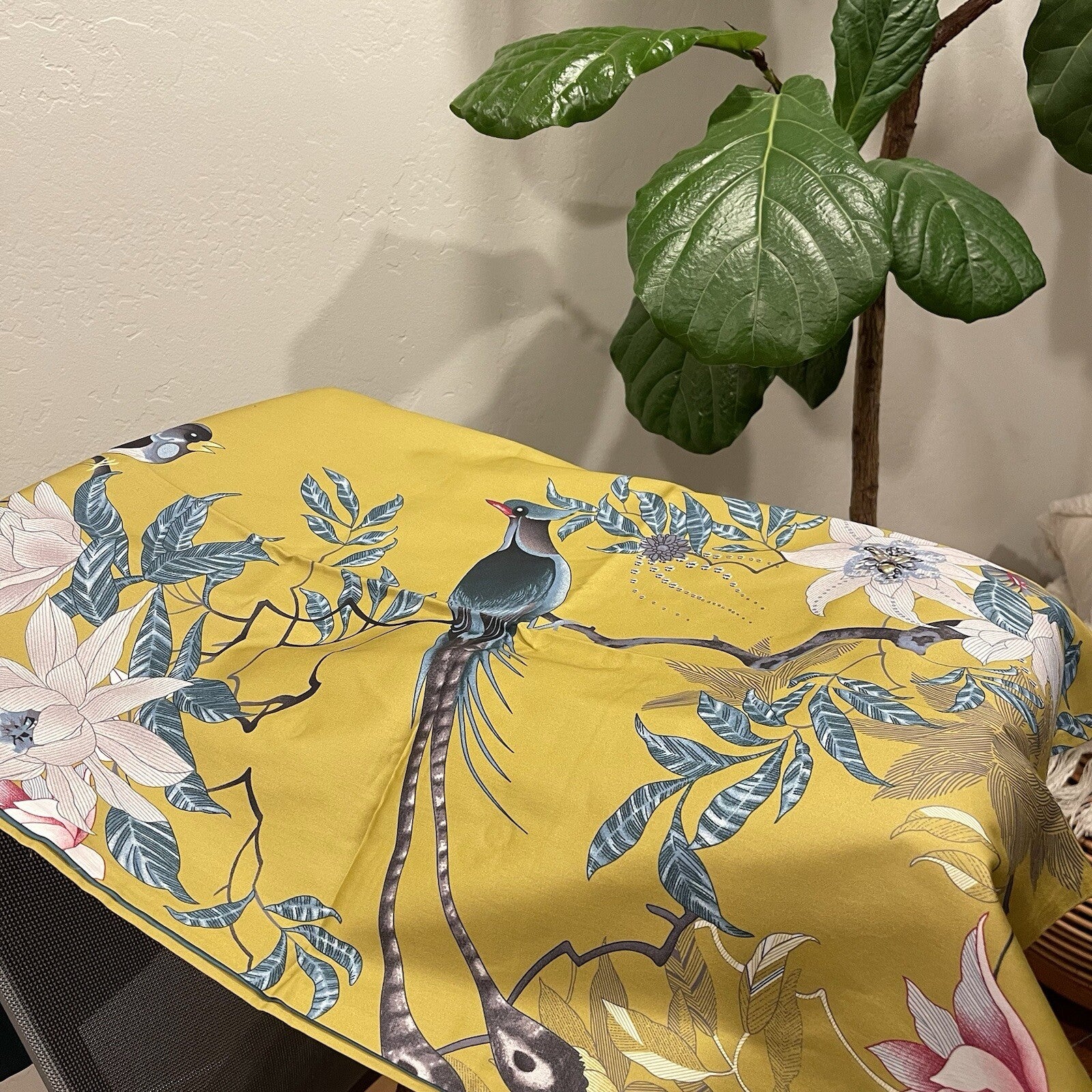 NEW Anthropologie Yellow Boho King Bird Cotton Bedding Duvet & Floral Sham Set