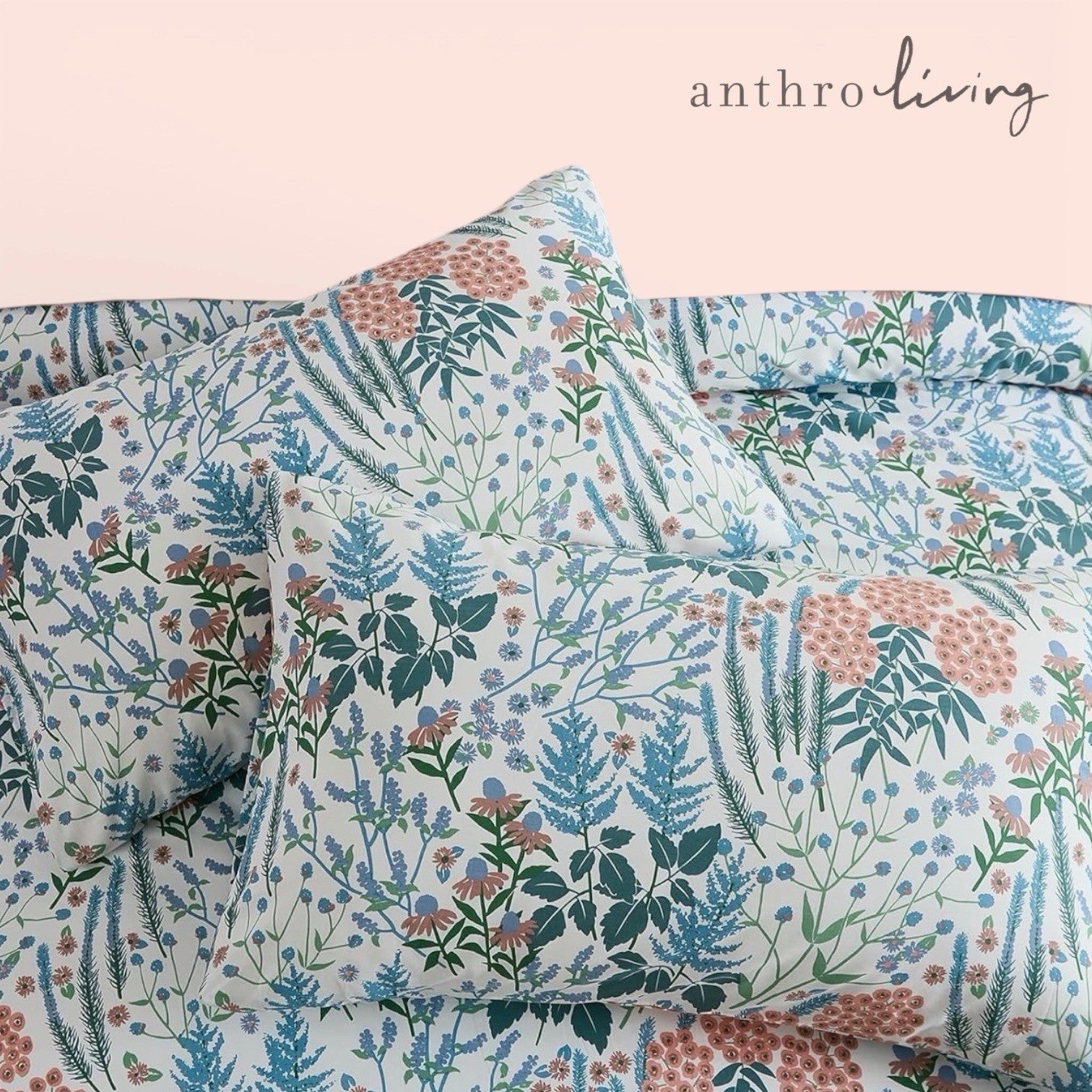 NEW Anthro Multicolor Floral Cotton Boho Queen / King Bedding Duvet & Sham Set