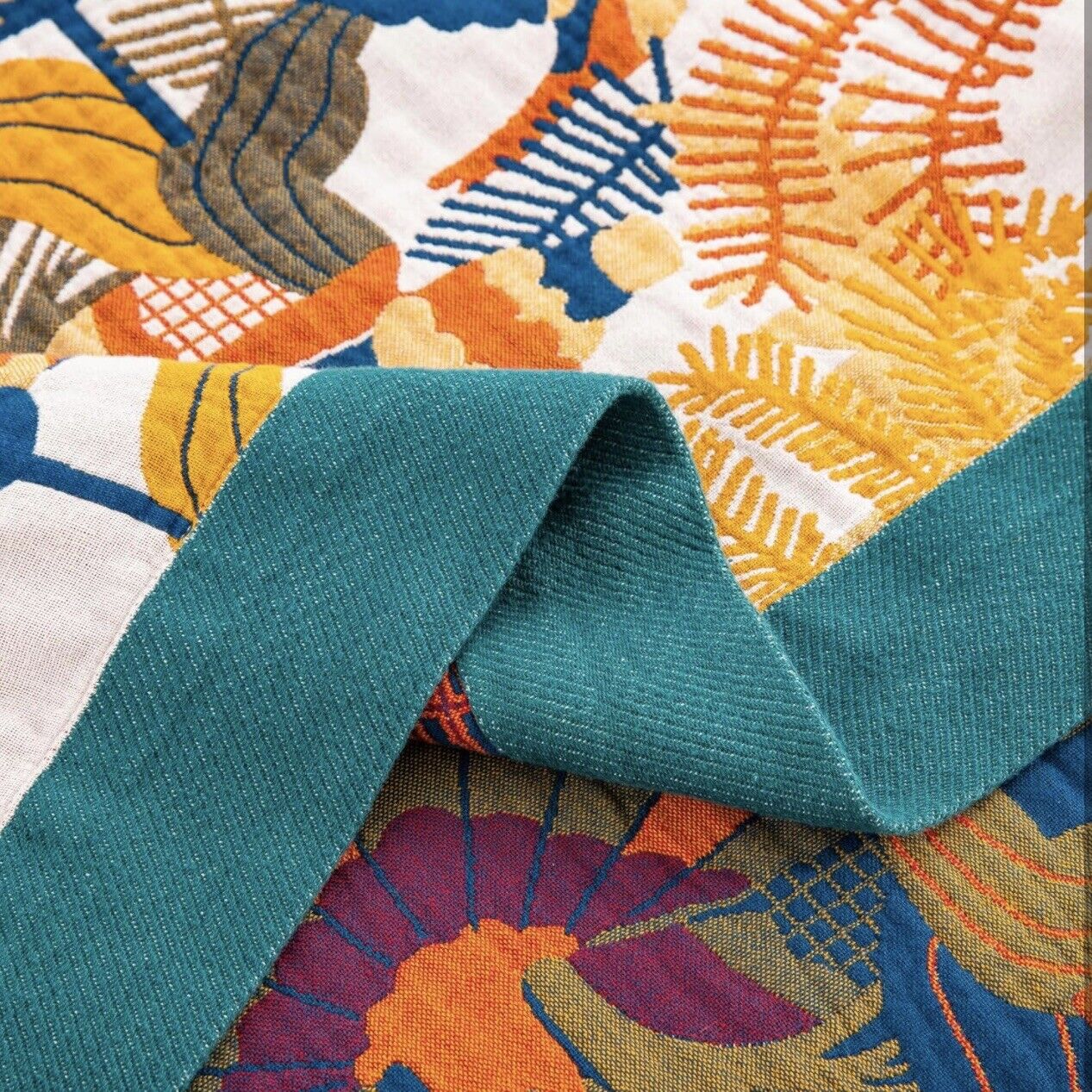 NEW Anthropologie Boho Bird Orange Blue Throw Blanket Bedspread Quilt 80" x 90"