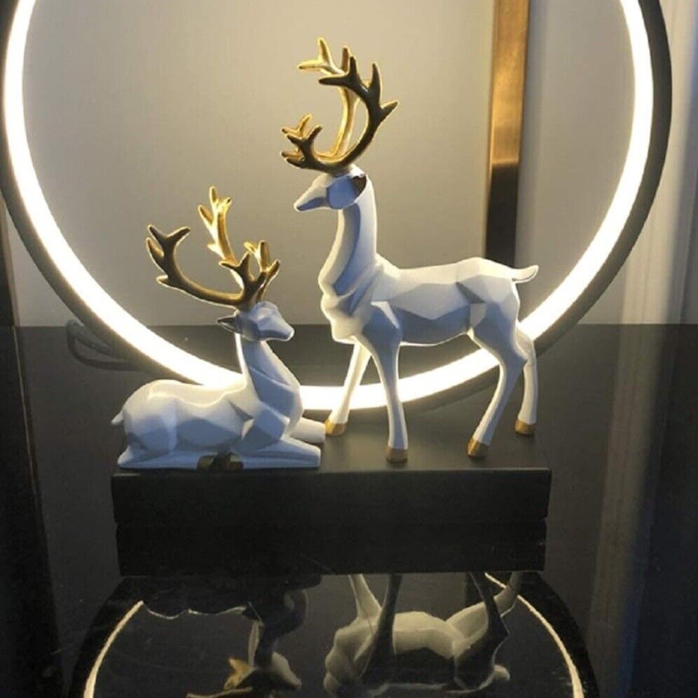 NEW West Elm Boho Geometric Gold Resin Holiday Christmas Reindeer Figures Set 2