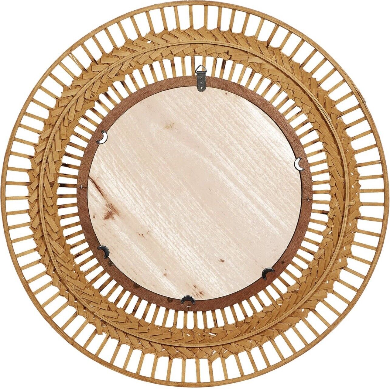 NEW West Elm Large Round Mirror Wicker Rattan Boho Wall Hanging Decor - 36” Diam