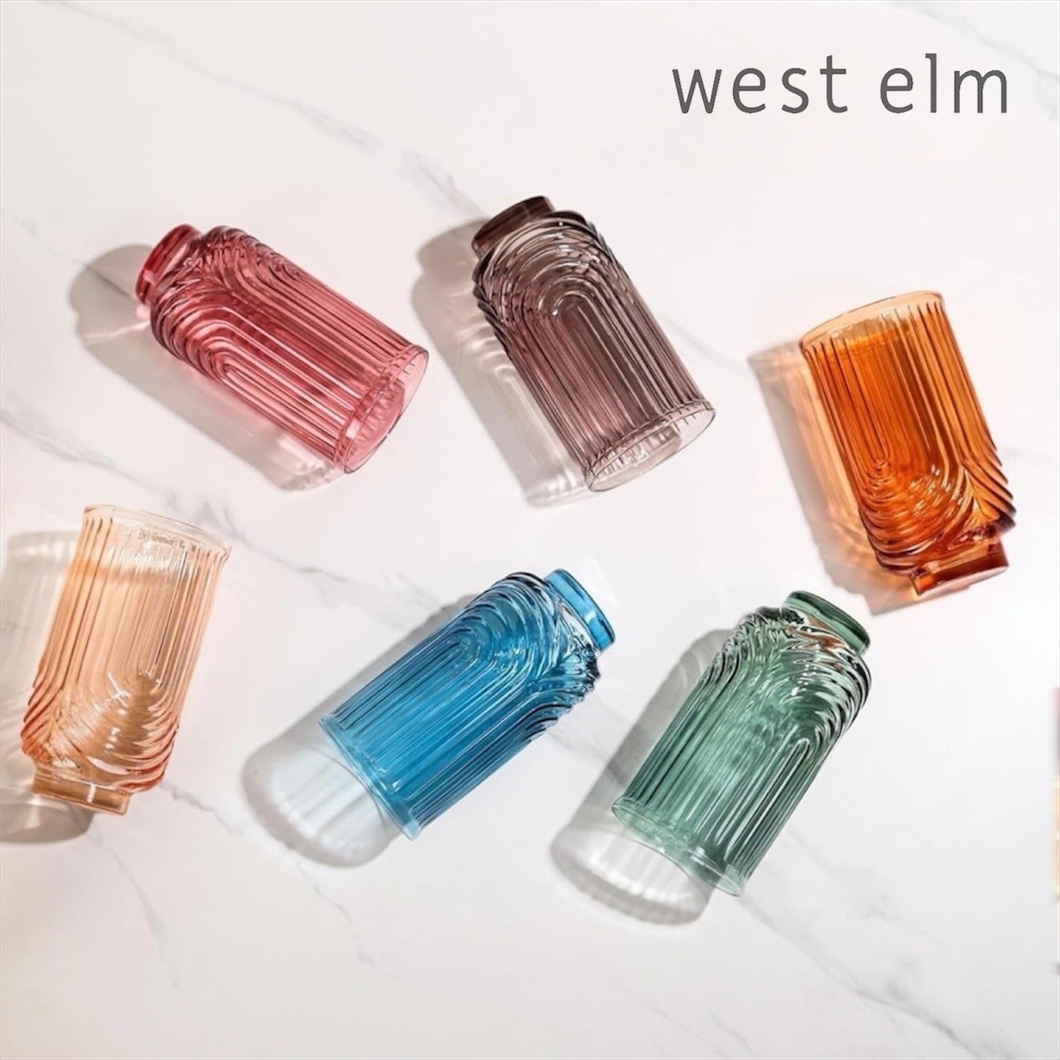 NEW West Elm (Set of 6) Colorful Stemless Wine Water Glasses  Drinkware Bar Cups