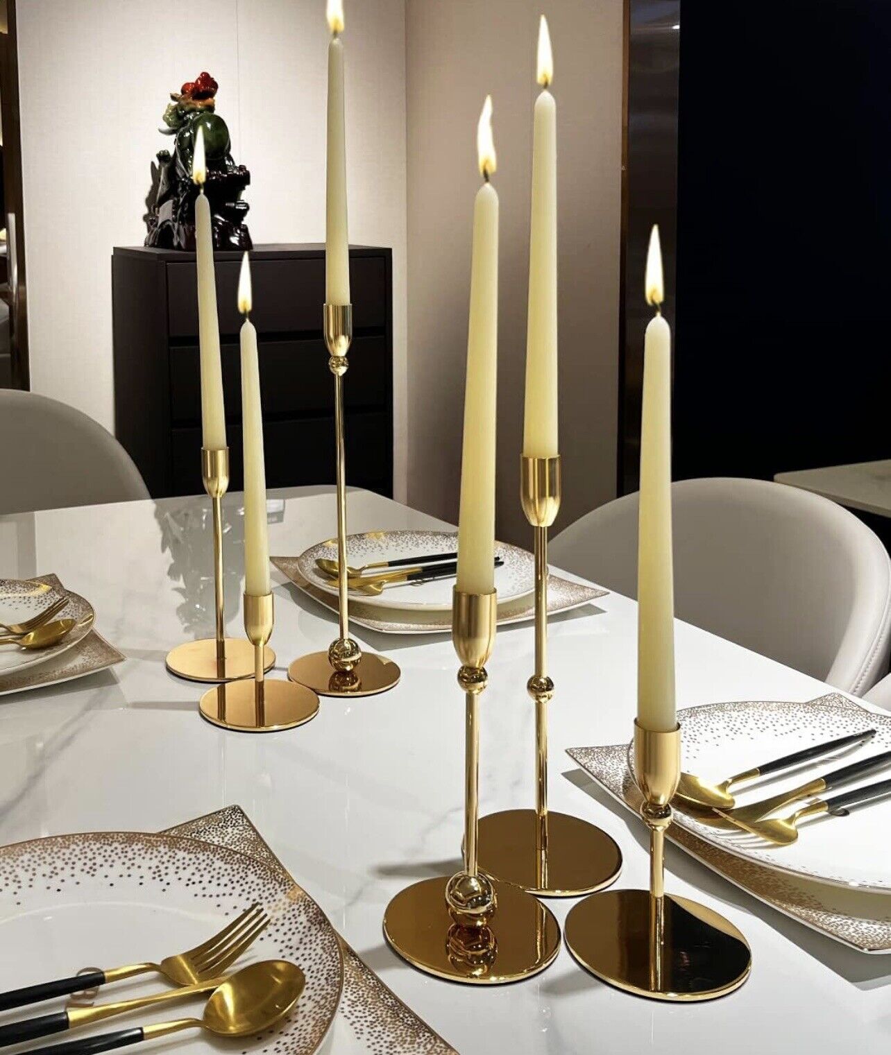 New West Elm (Set of 6) XL Gold Retro Boho Tapered Candle Candlestick Holders