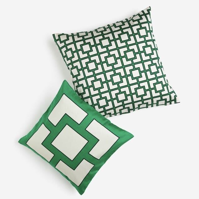 New Anthropologie (Set 2) Green White Satin Throw Pillow Cover Case Sham 20 x 20