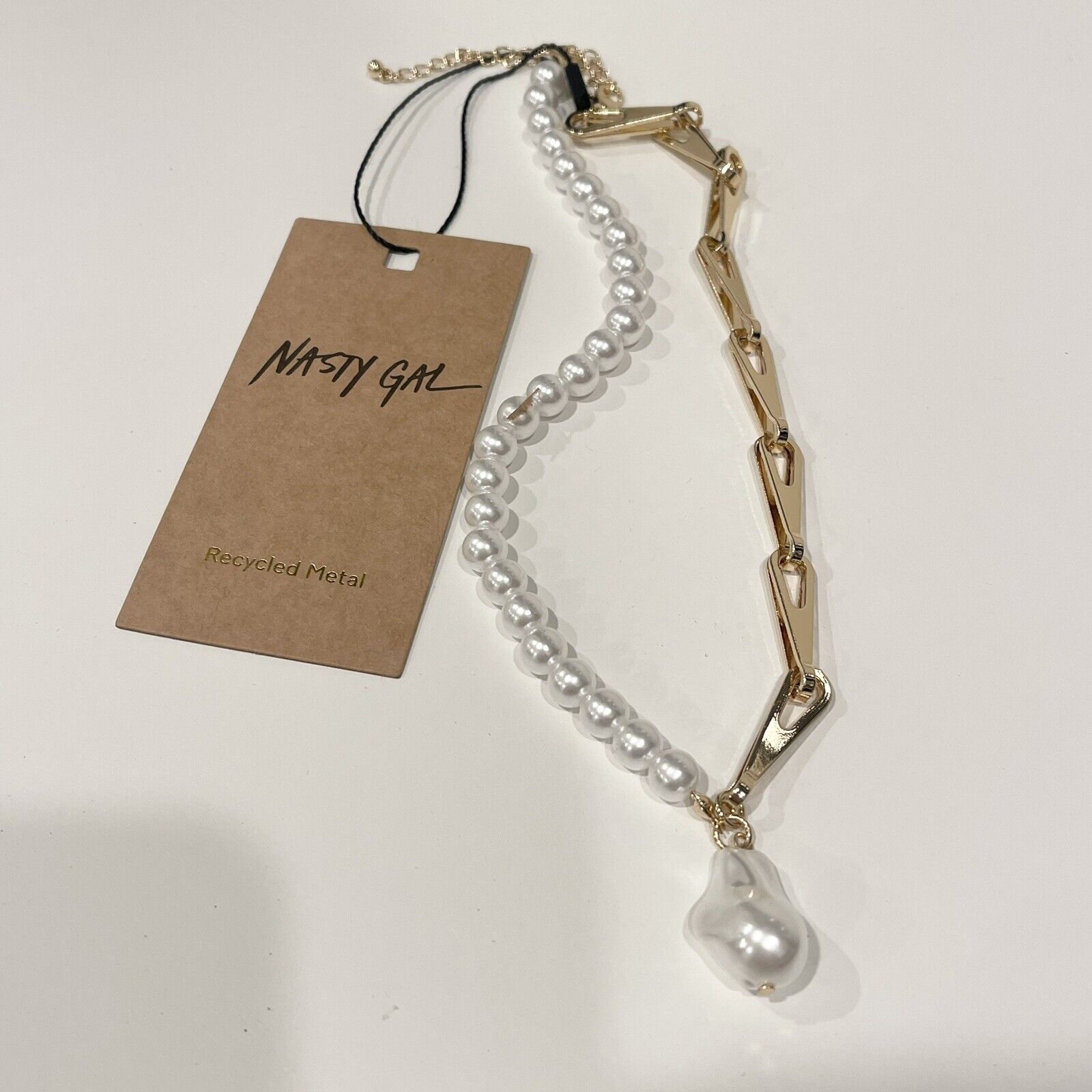 NEW Anthropologie Abstract Pearl & Gold Chunky Chain Necklace Choker Jewelry