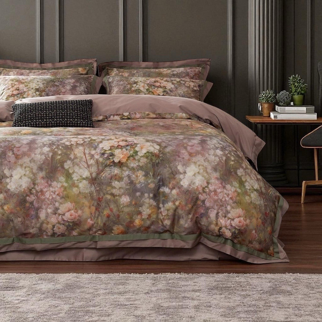 NEW Anthro Blush Pink Silk Floral Boho Cotton Queen Bedding Duvet & Sham Set