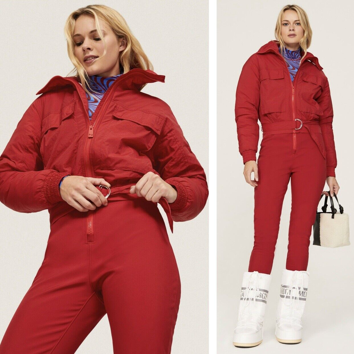 NOIZE Red One-piece Retro Vintage Birdie Ski Waterproof Snow Snowsuit Size Large