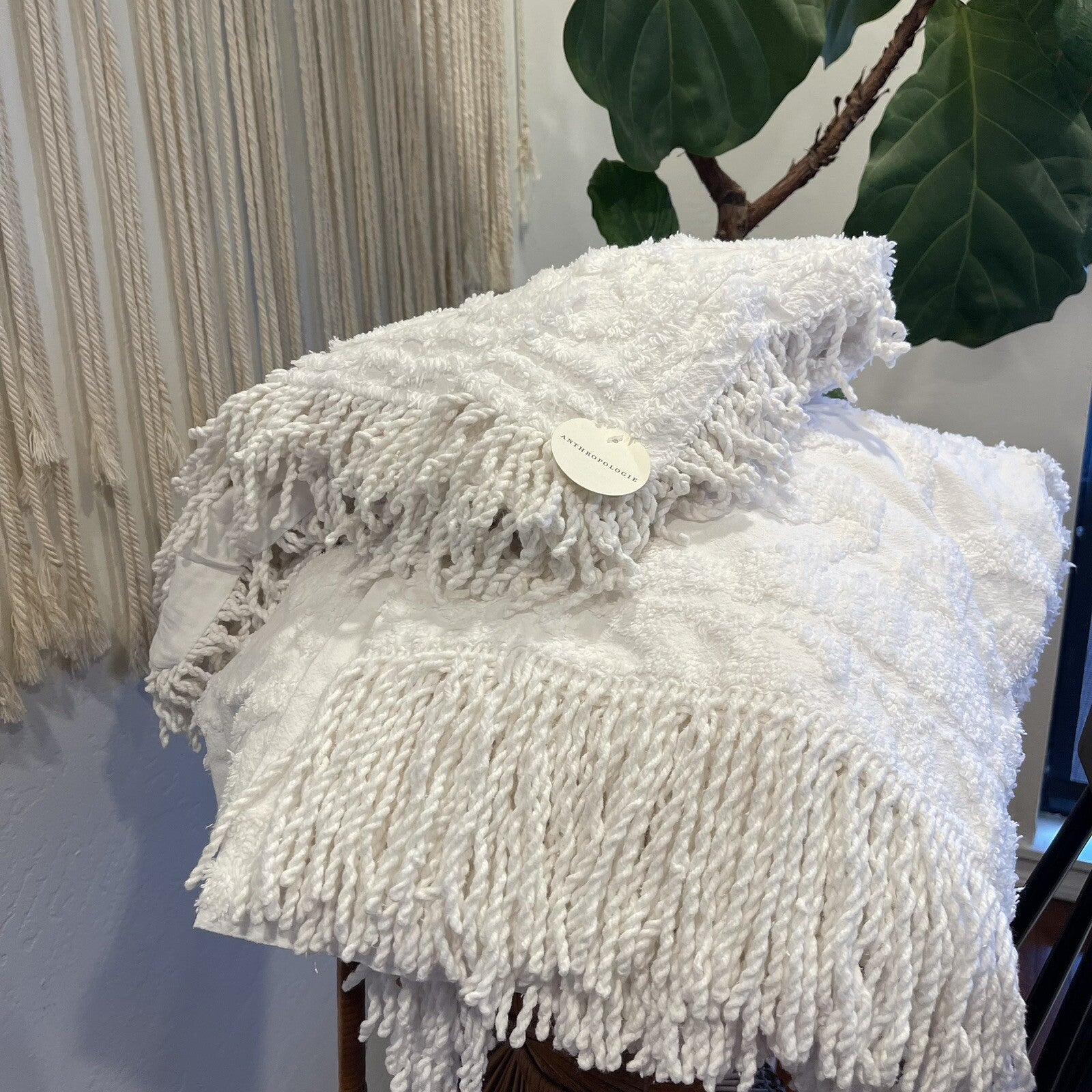 NEW Anthropologie White King Chenille Damask Quilt Bedspread Blanket & Sham Set