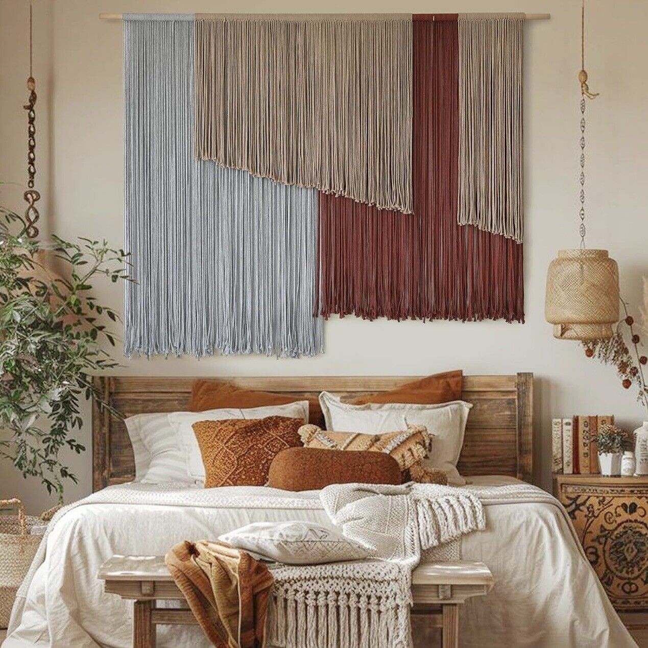 NEW Anthropologie XL Boho Tapestry Macrame Woven Color Block Wall Hanging 57x43