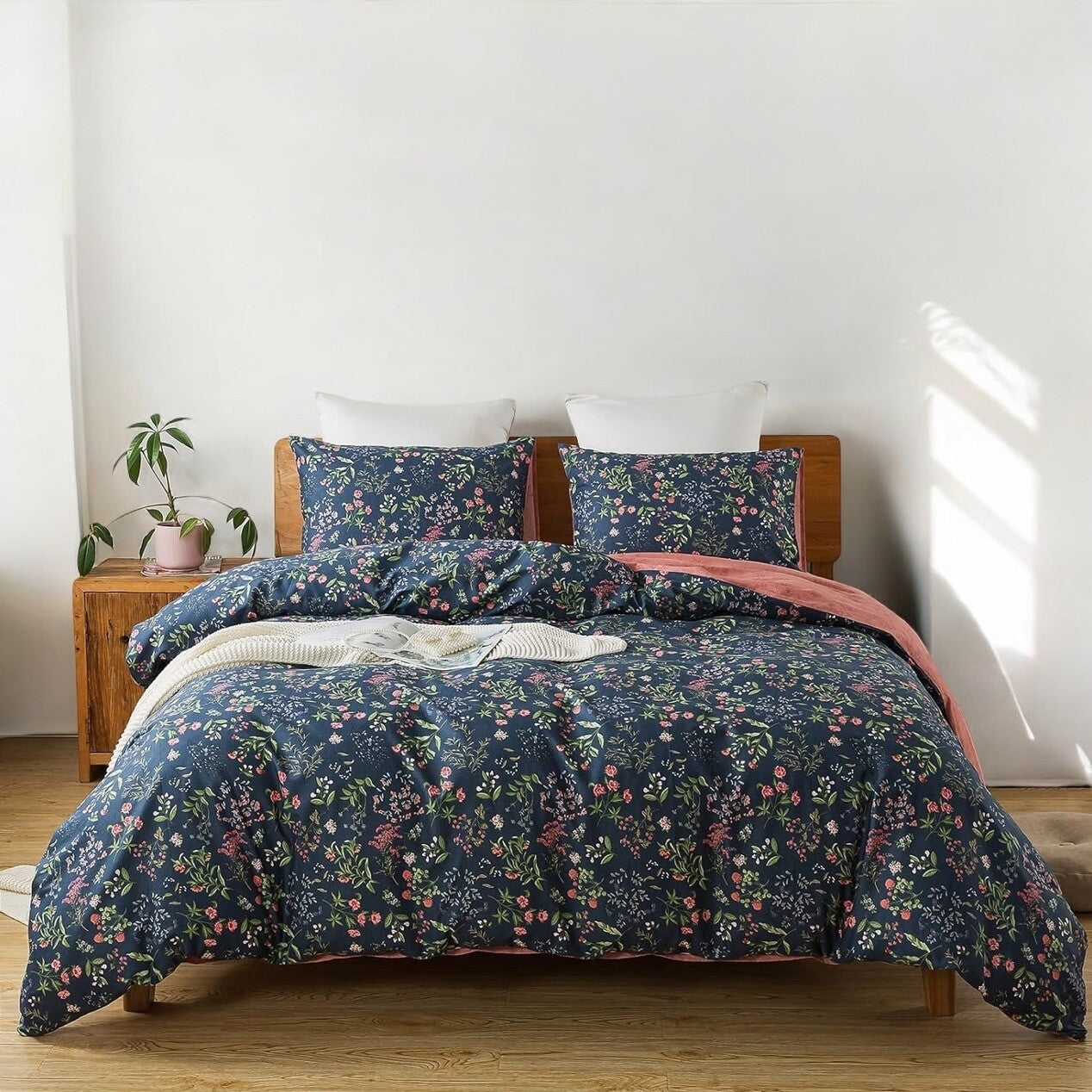 NEW Anthropologie Blue Floral Cotton Boho King Size Bedding Duvet & Sham Set