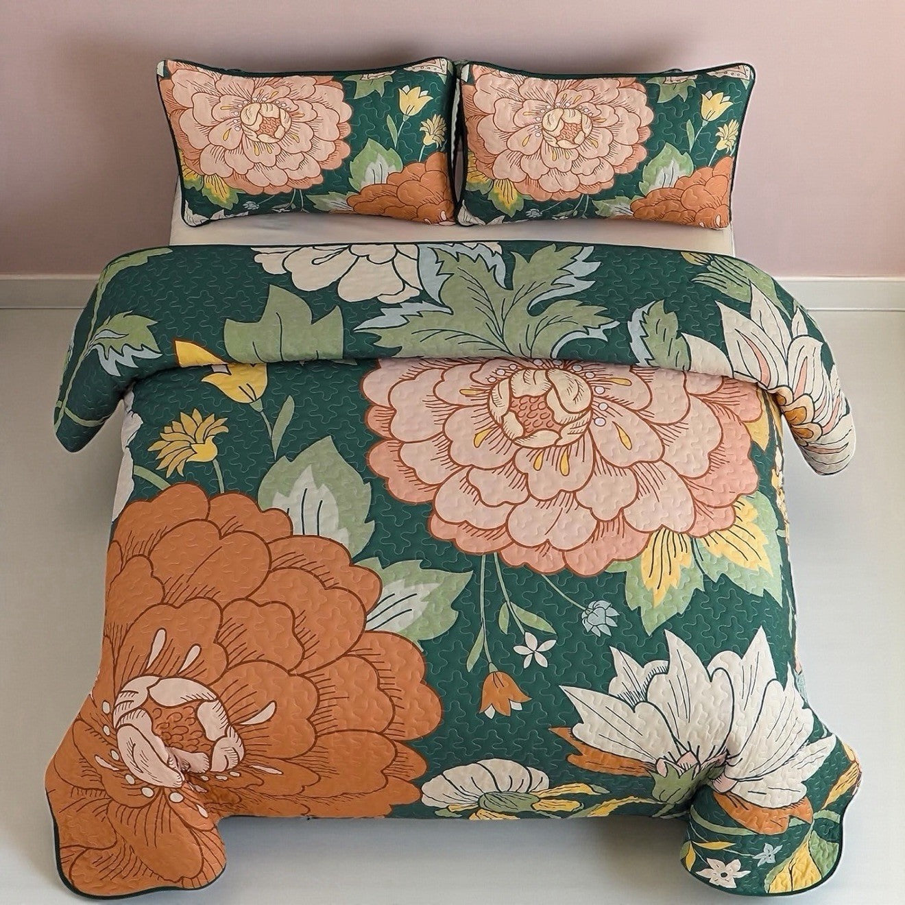 NEW Anthro Large Floral Print Multicolor Boho Queen King Bedding Quilt Sham Set