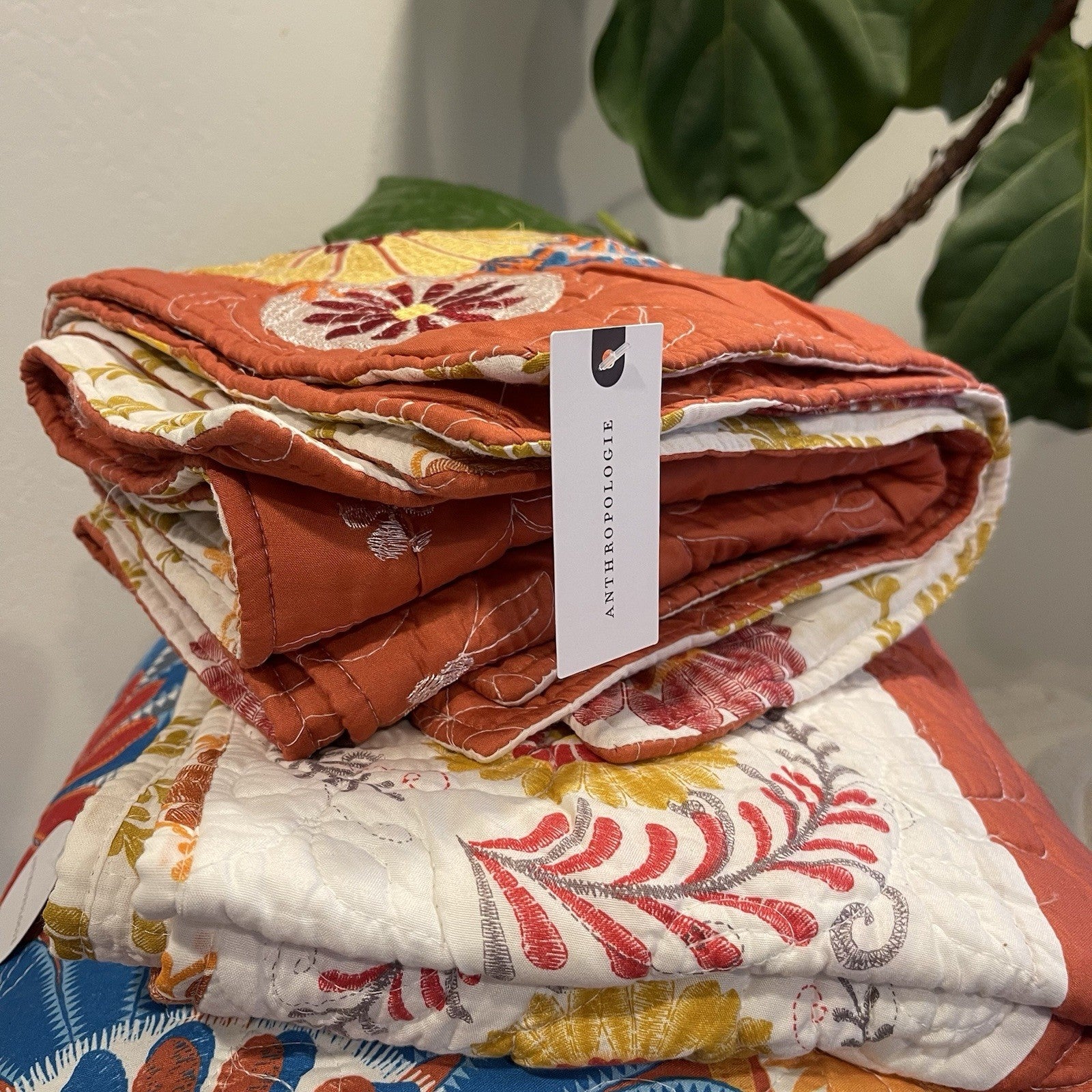 NEW Anthropologie King Floral Reversible Boho Quilt Bedspread Blanket Sham Set