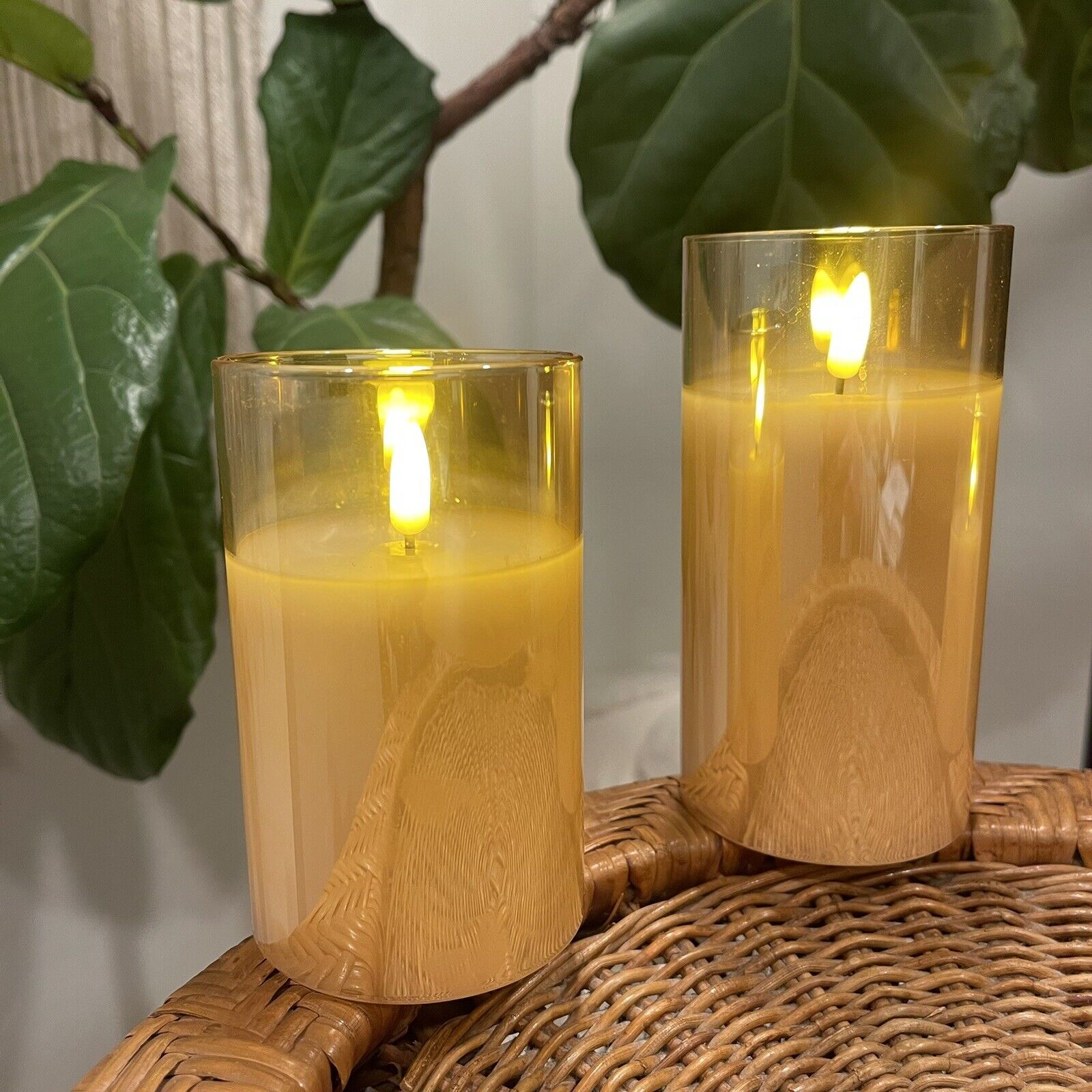 NEW West Elm Gold Iridescent Glass Wax Battery Remote Flameless Candles Set of 3