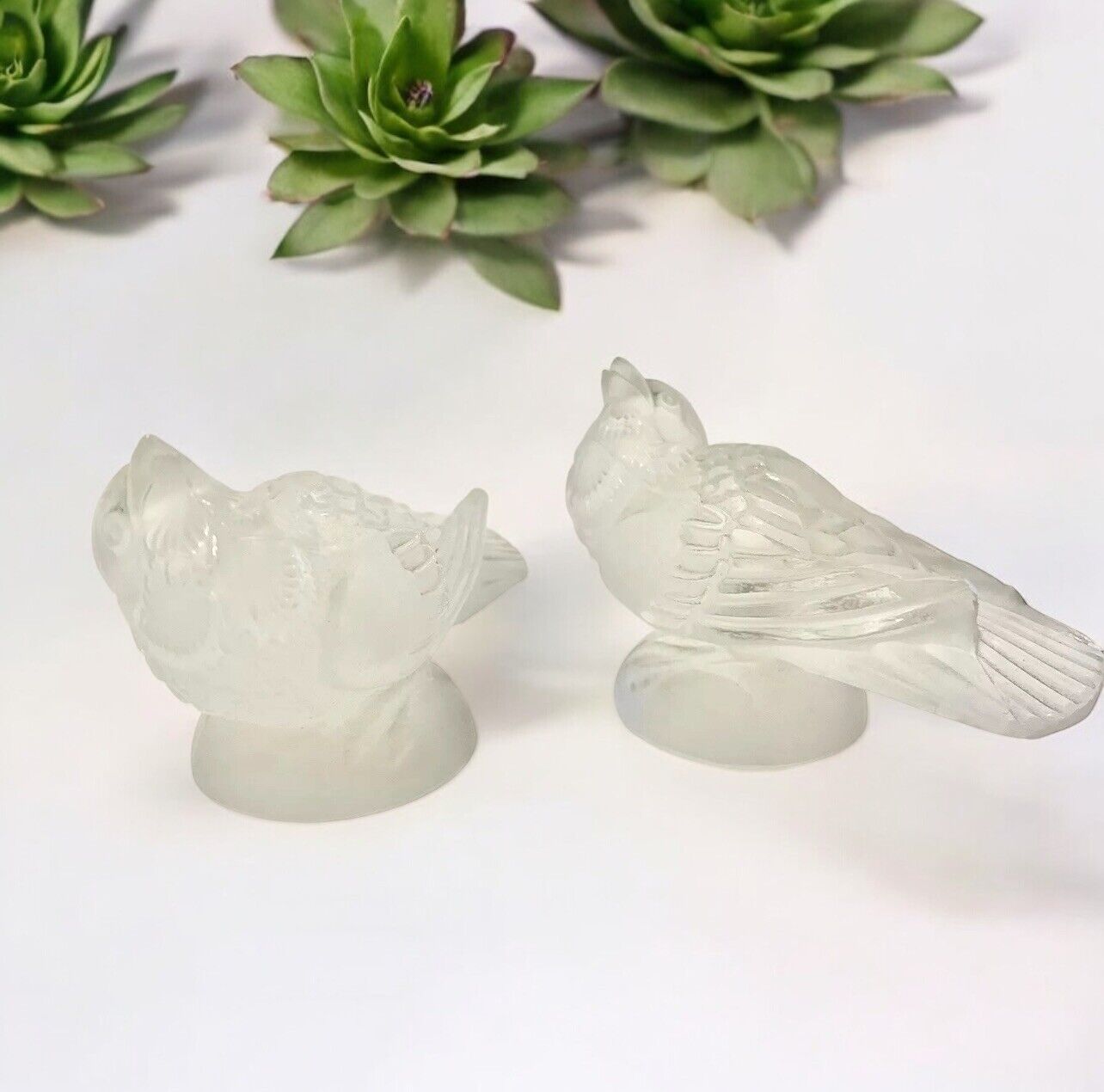 Vintage Czech Barolac Weil Satin Frosted Art Glass Bird Figurines Paperweight