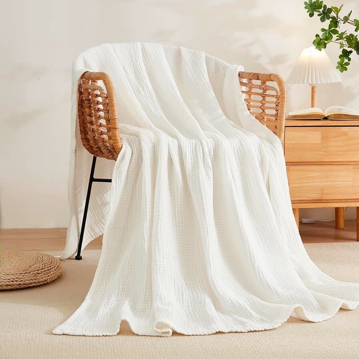 NEW West Elm Boho White Knit Gauze Ultra Soft Throw Blanket Bedding - 50" x 70"