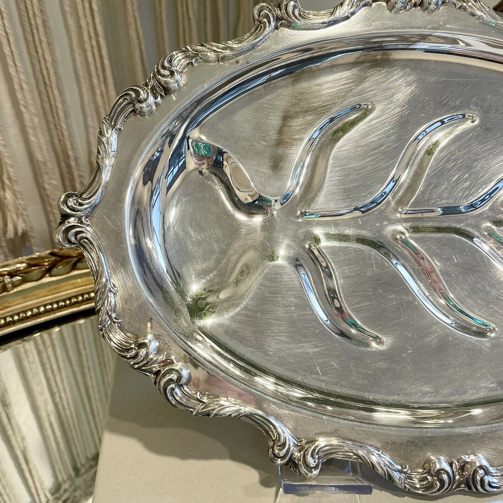 Vintage 1921 La Reine Pattern Silver Plate Footed Tray Platter by Wallace - 16"