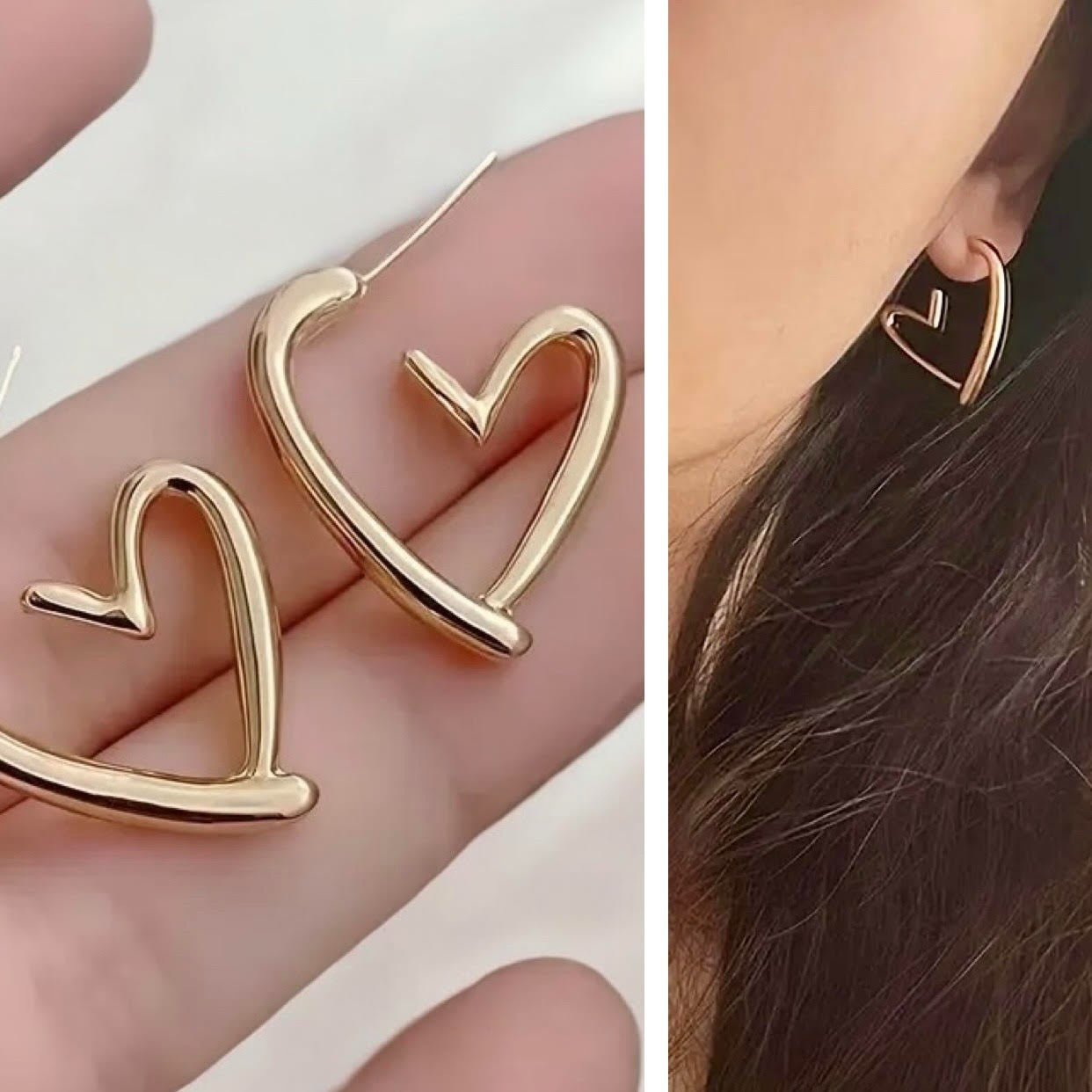 NEW Free People Large Gold Plated Boho Heart Abstract Hoop Earrings Jewelry