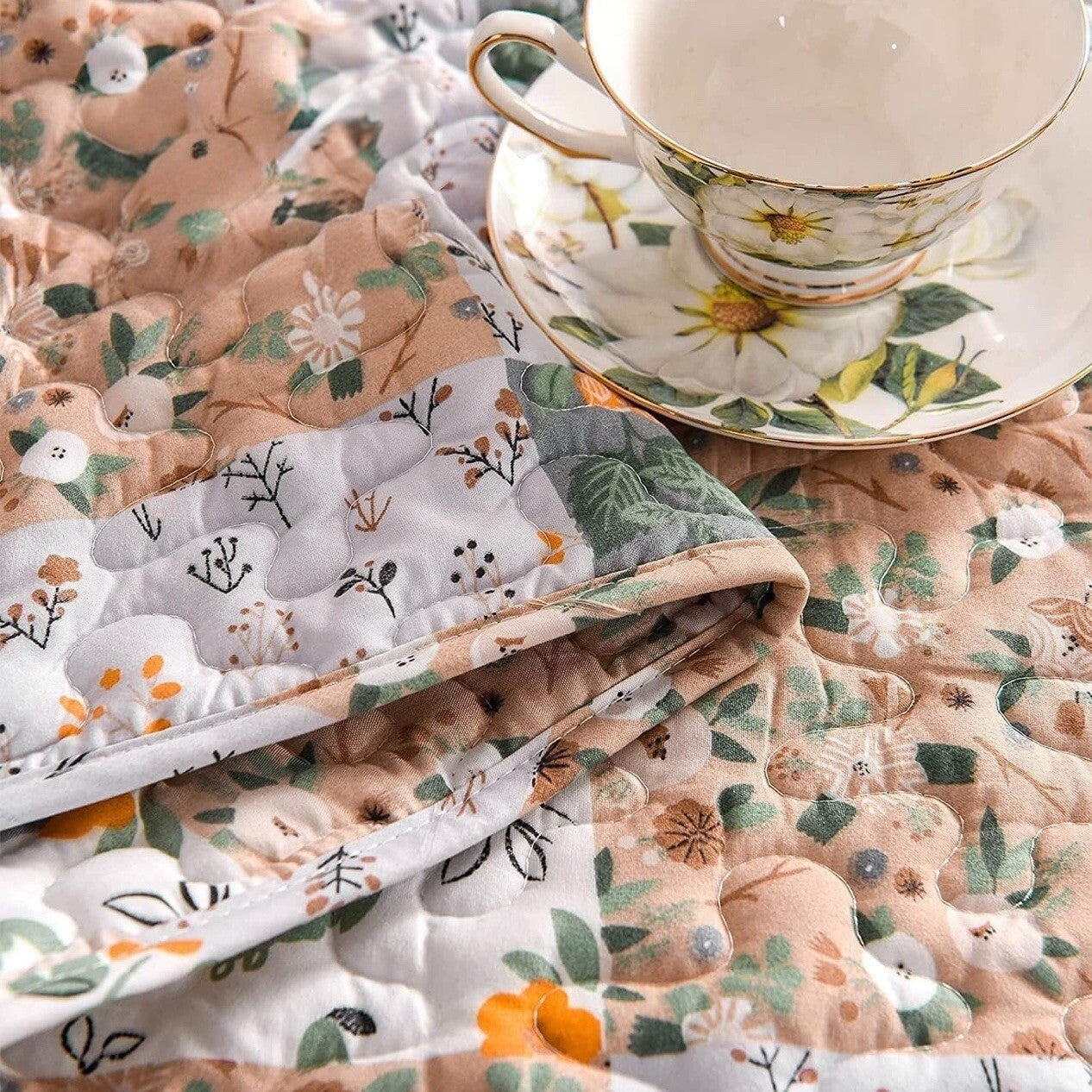 NEW Boho Multicolor Floral Pastel Knit Throw Blanket Patchwork Quilt 50" x 60"