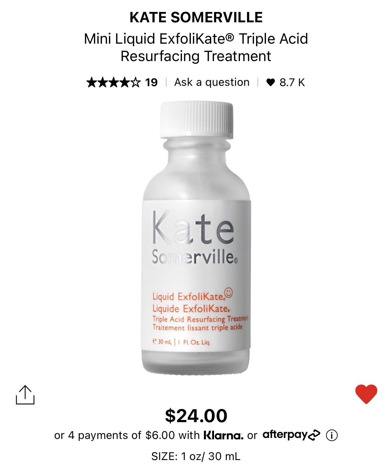 NEW Kate Somerville Mini Liquid ExfoliKate® Triple Acid Resurfacing Treatment