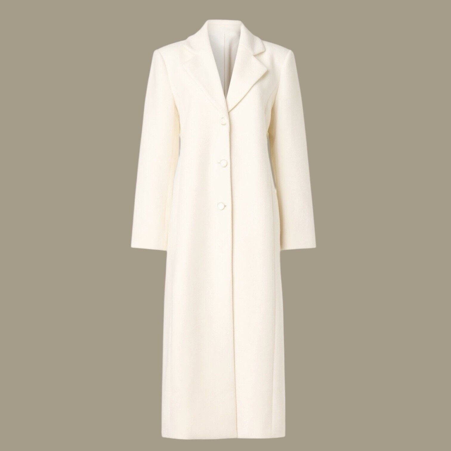 Ronny Kobo White Tailored Button Long Wool Trench Pea Coat Jacket Size 12 Large