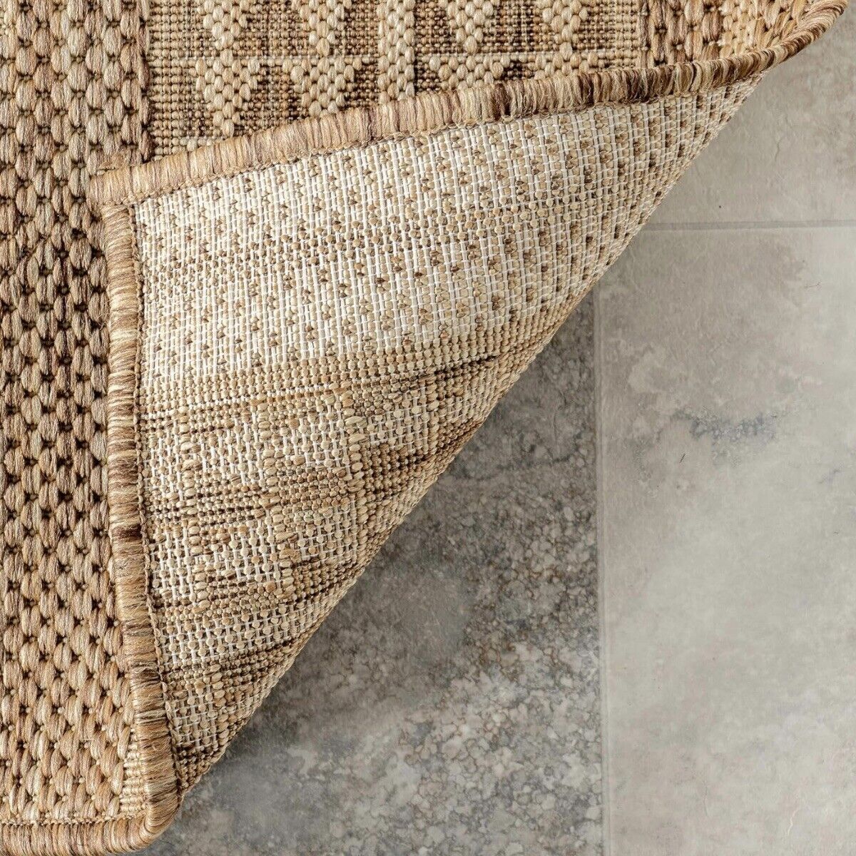 NEW West Elm Tan Woven Boho Jute Style Geometric Indoor Outdoor Area Rug 7' x 9'