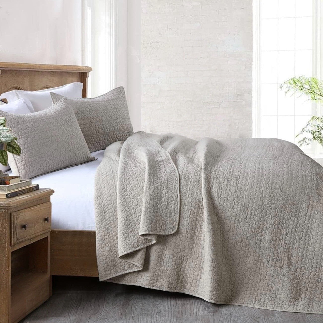 NEW West Elm Beige Stone Print Ultra Soft Queen King Bedding Bedspread Sham Set
