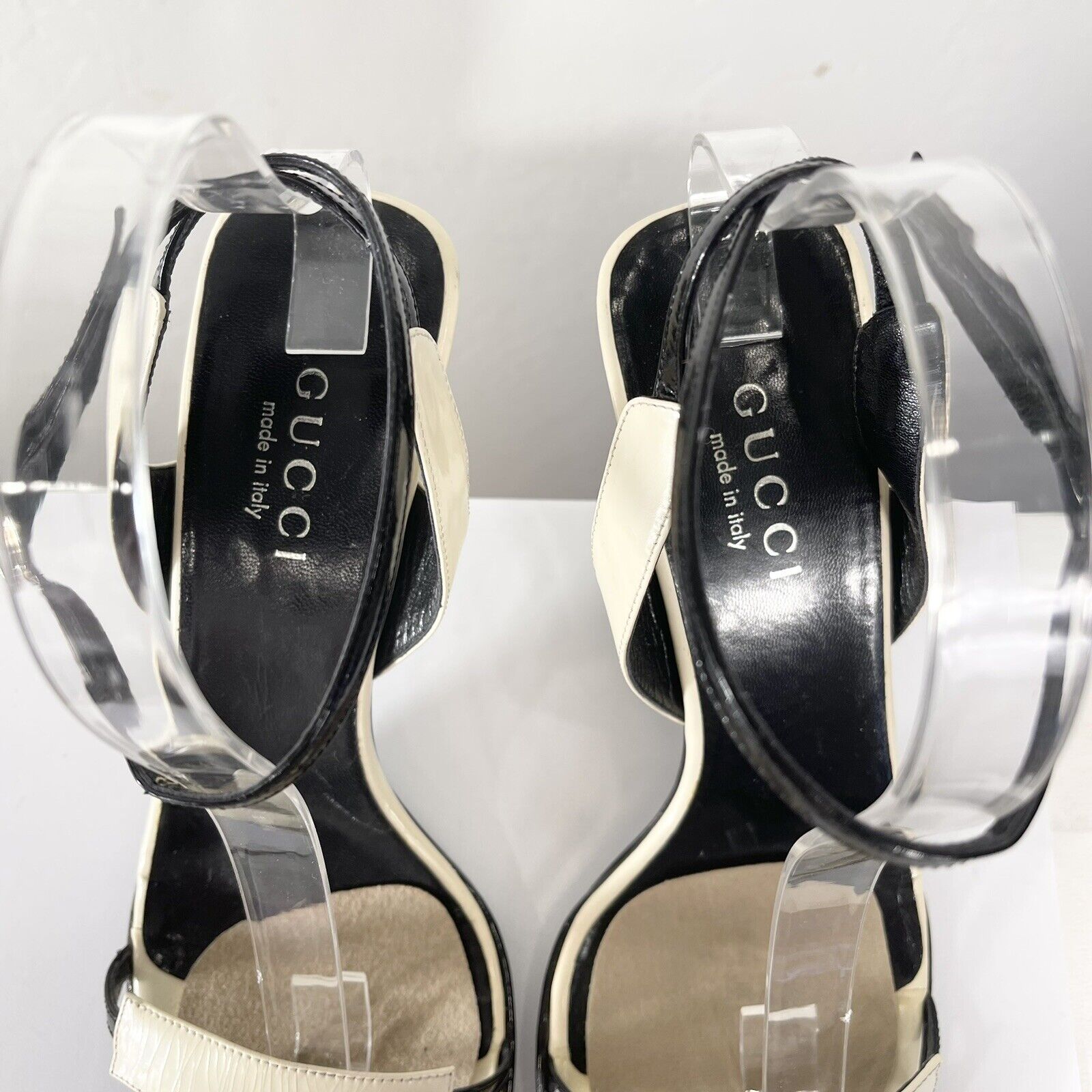 Gucci Stilletos Heels / Shoes | Black & Cream Ankle Strap - Size 8.5 / 39