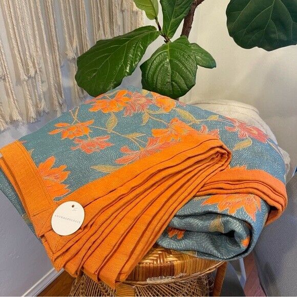 NEW Anthropologie Blue Orange Reversible Queen / King Bedspread Blanket Sham Set