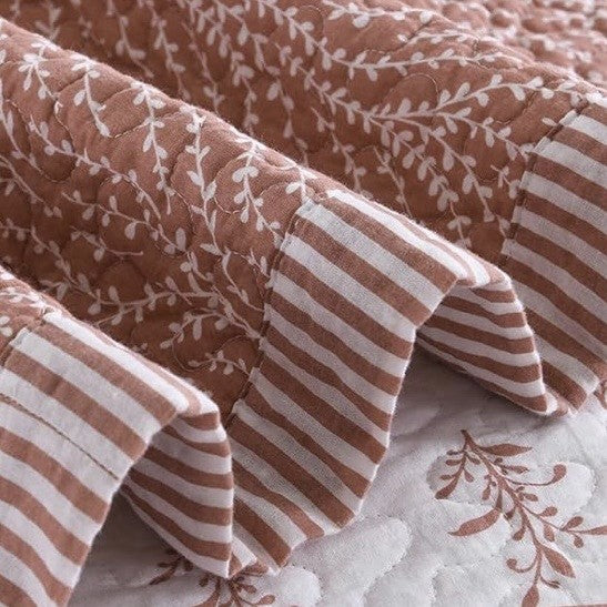 NEW West Elm Blush Botanical Pattern Cotton Queen King Bedding Quilt & Sham Set