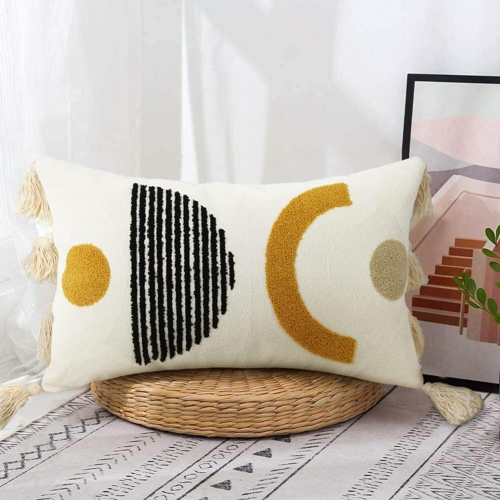 NEW Anthropologie Boho Lumbar Colorful Tasseled Throw Pillow Case Cover 12 x 20